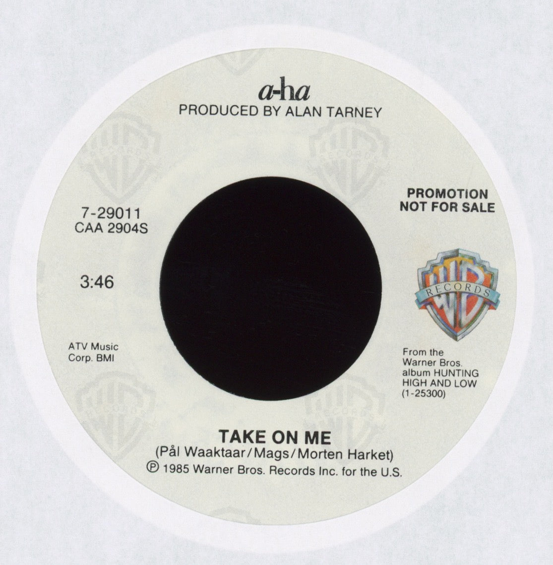 a-ha - Take On Me on WB Promo Pop Rock 45 With Picture Sleeve