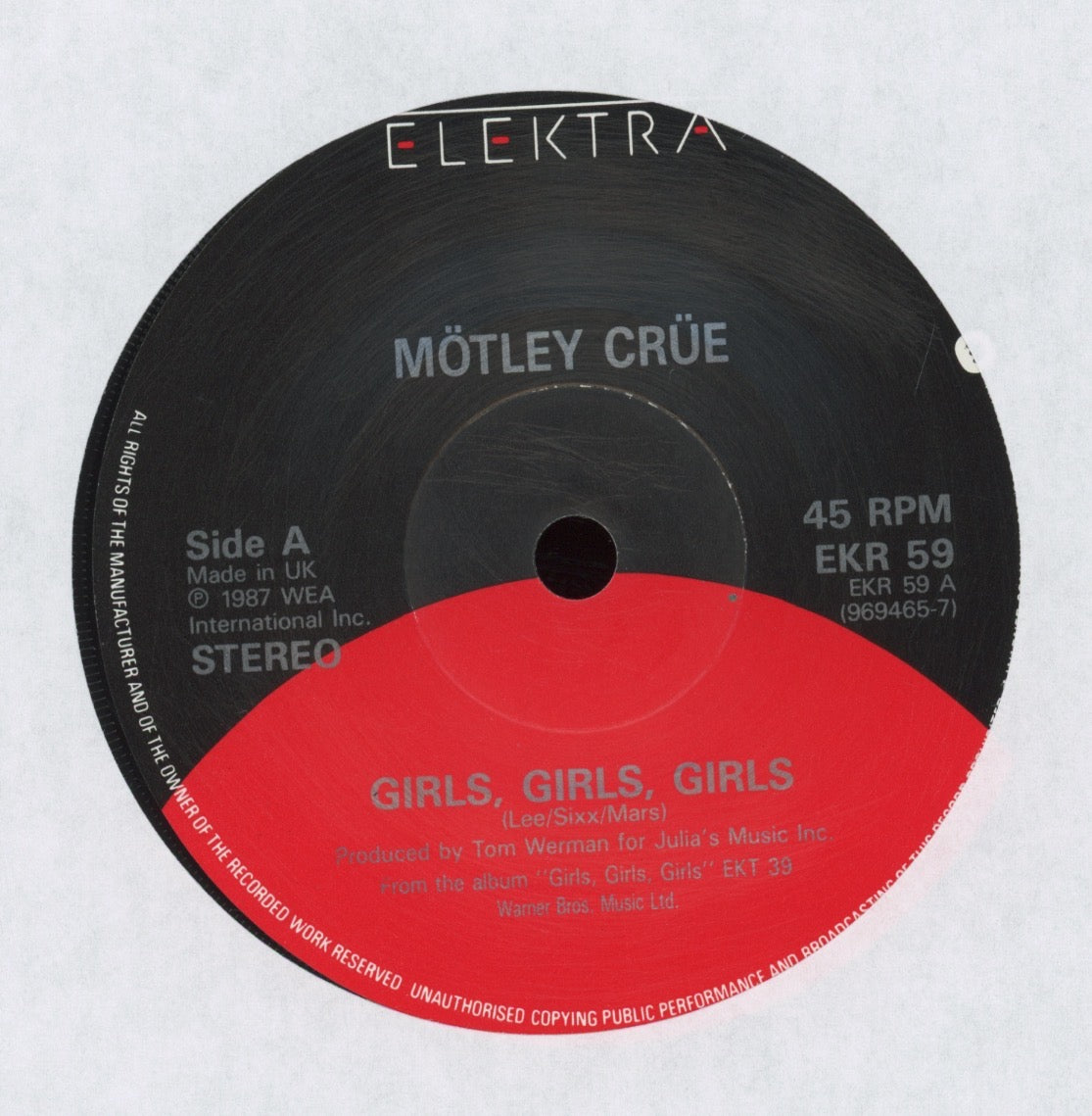 Mötley Crüe - Girls Girls Girls on Elektra UK 45 With Uncensored Picture Sleeve