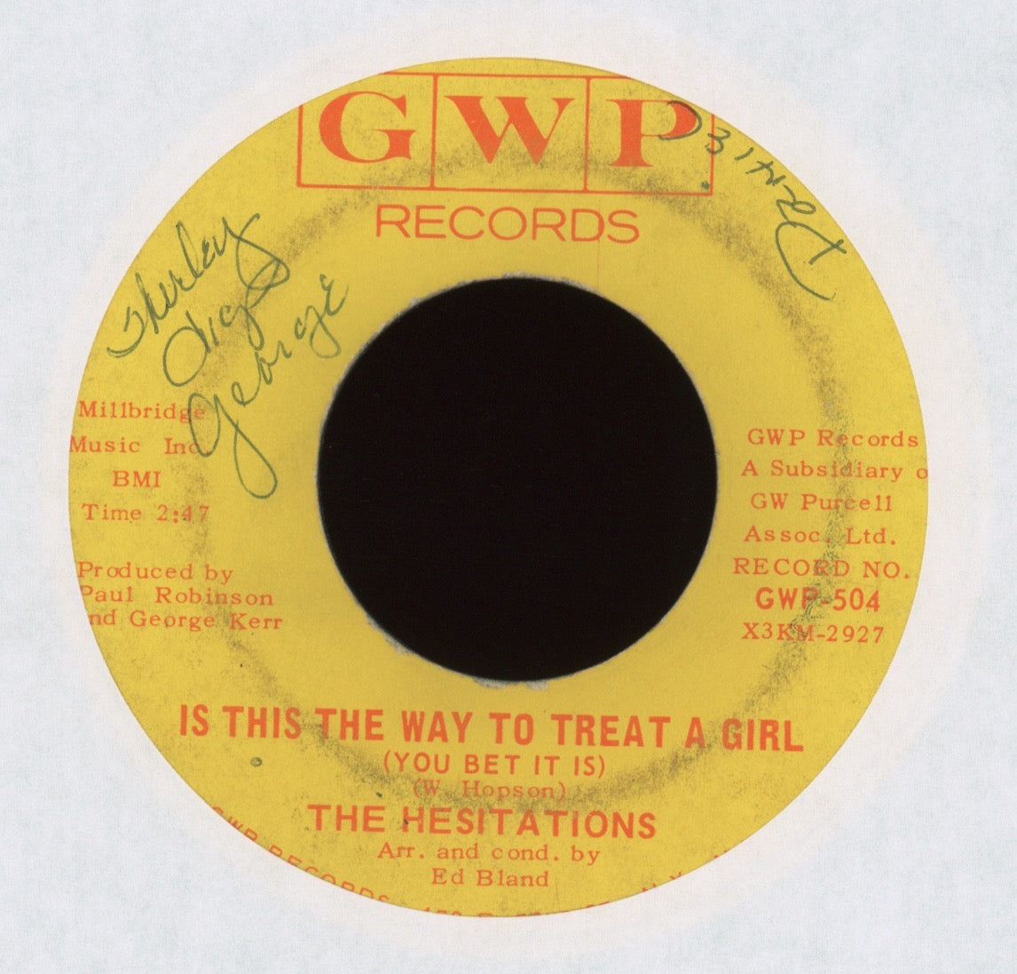 The Hesitations - Is This The Way To Treat A Girl on GWP Northern Soul 45