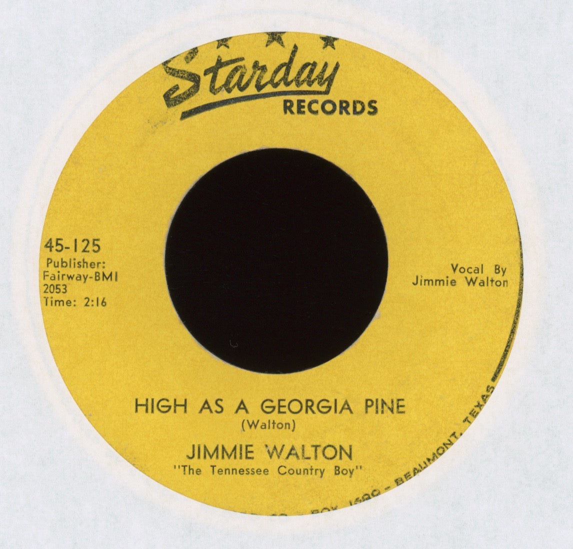 Jimmie Walton - High As A Georgia Pine on Starday Hillbilly 45
