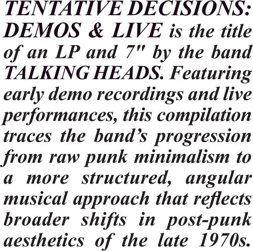 The Talking Heads - Tentative Decisions: Demos & Live