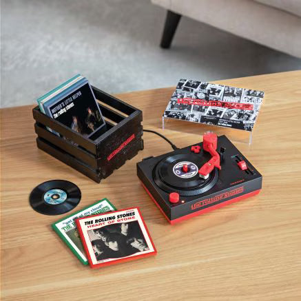 Rolling Stones Turntable w/ Crate & Six 3" Singles