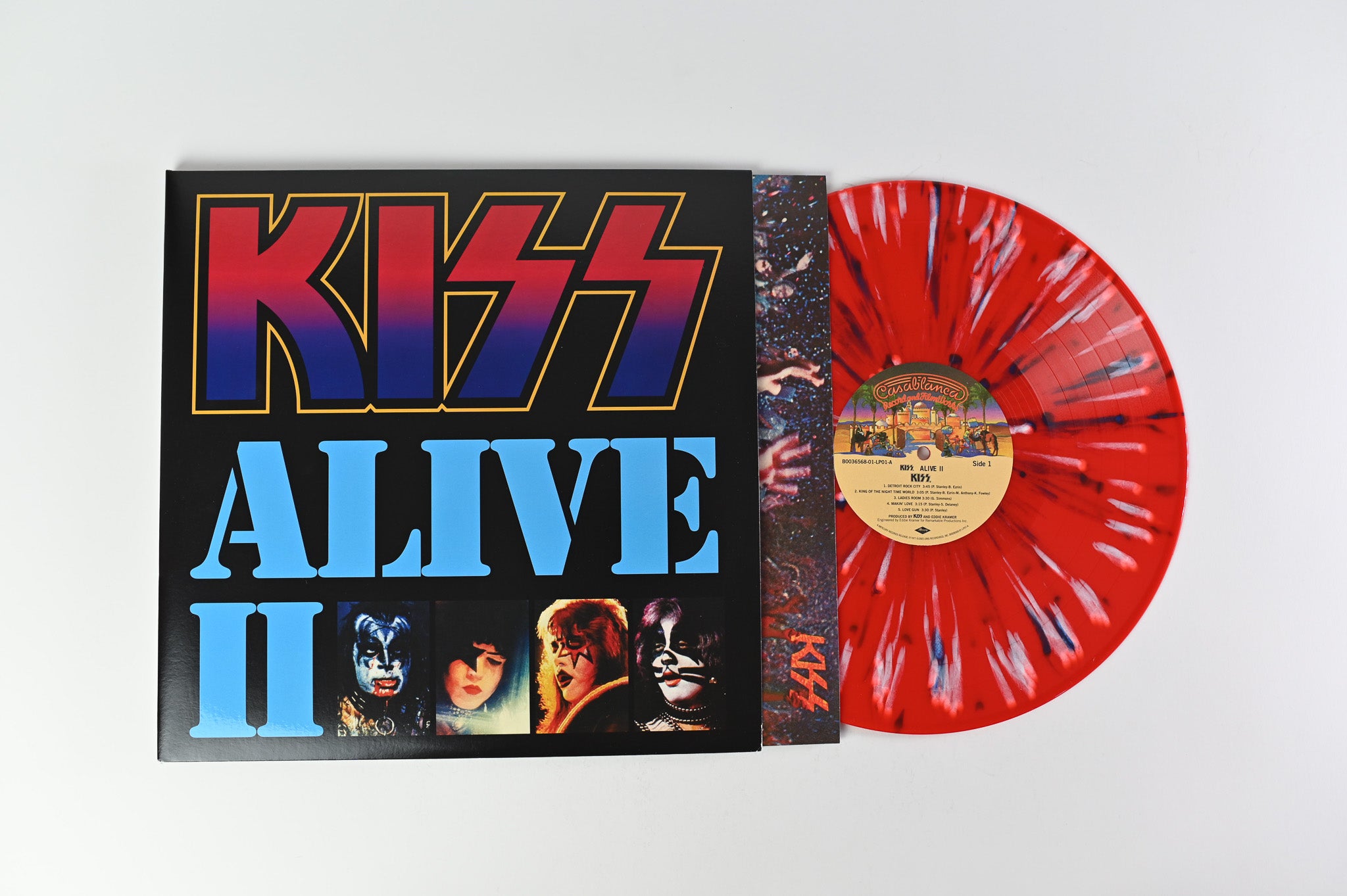 Kiss - Alive II on Casablanca Ltd Red White & Blue Splatter Reissue