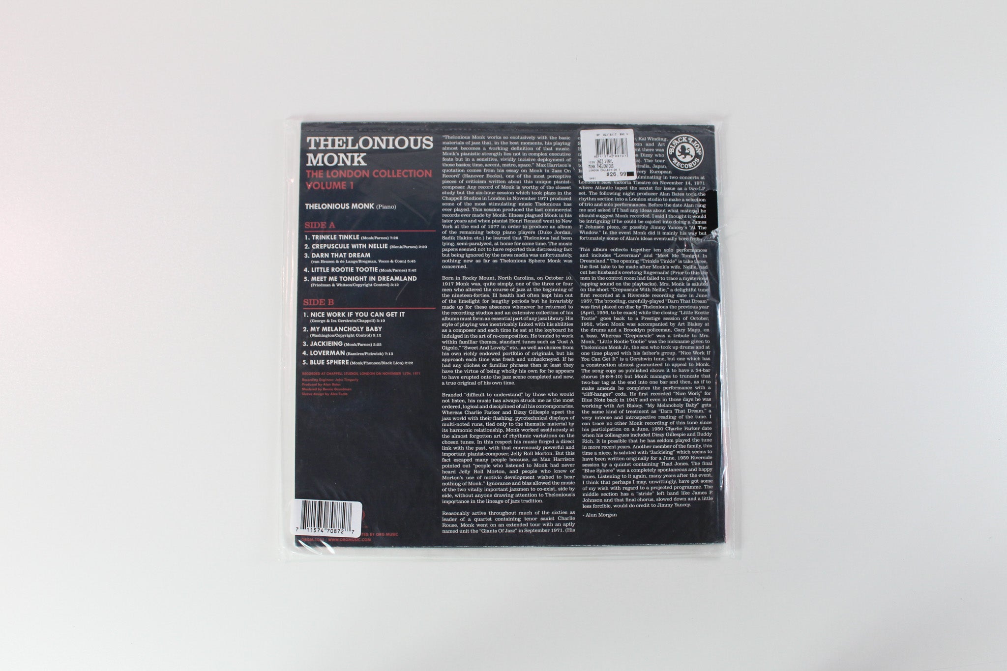 Thelonious Monk - The London Collection Volume 1 on Black Lion Barnes & Noble Exclusive Ltd Orange Vinyl Reissue Sealed
