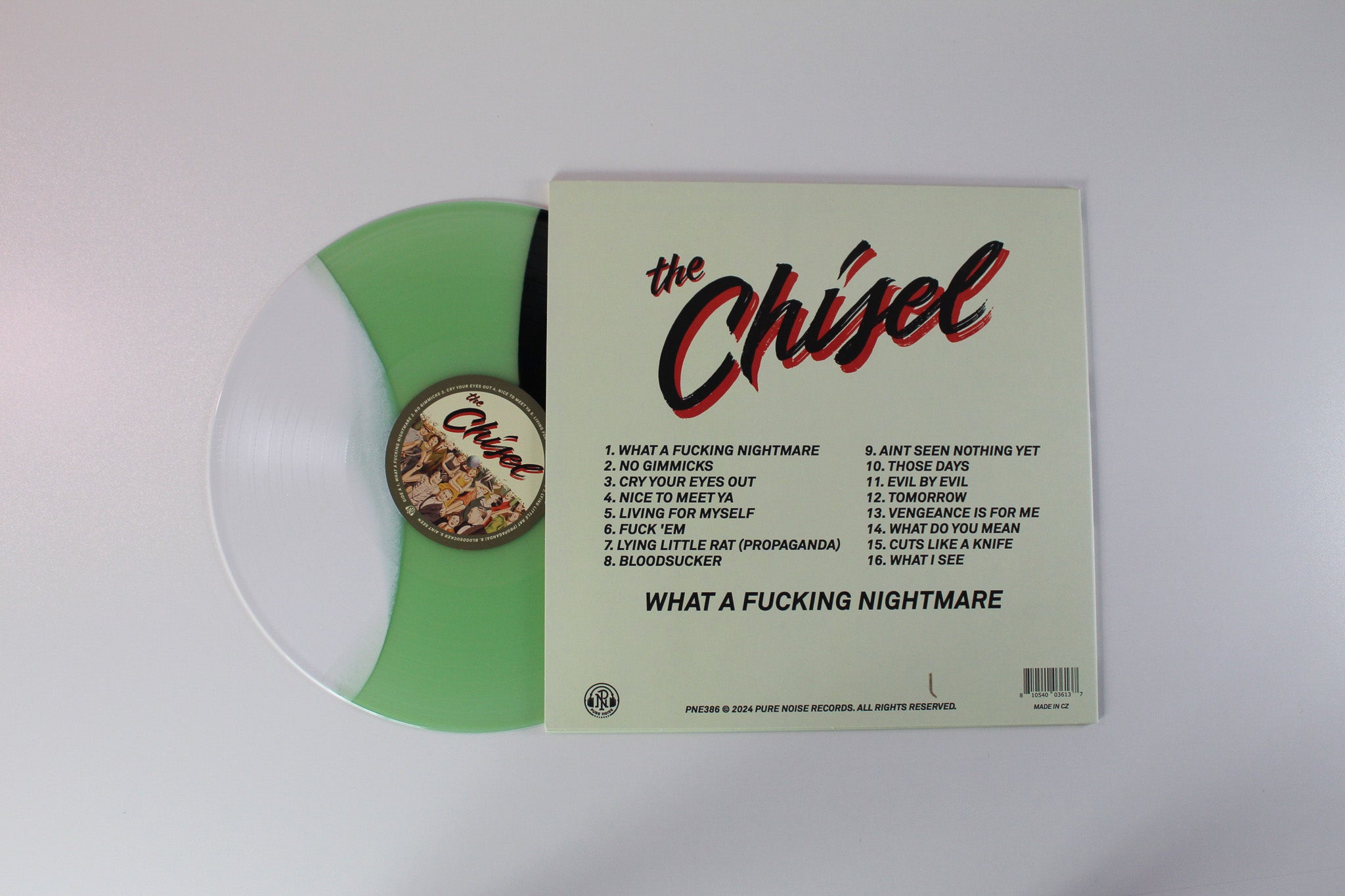 The Chisel - What A Fucking Nightmare on Pure Noise Ltd White Coke Bottle & Black Tri-Stripe Vinyl