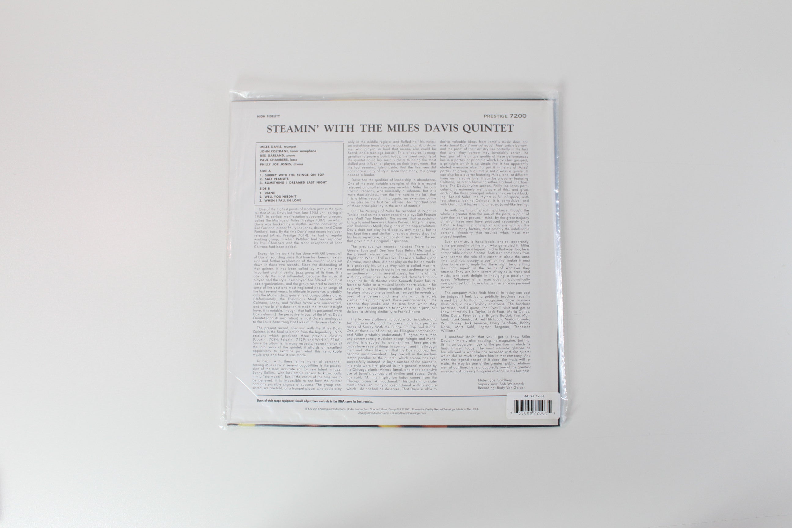 The Miles Davis Quintet - Steamin' With The Miles Davis Quintet on Prestige/Analogue Productions Mono Reissue Sealed