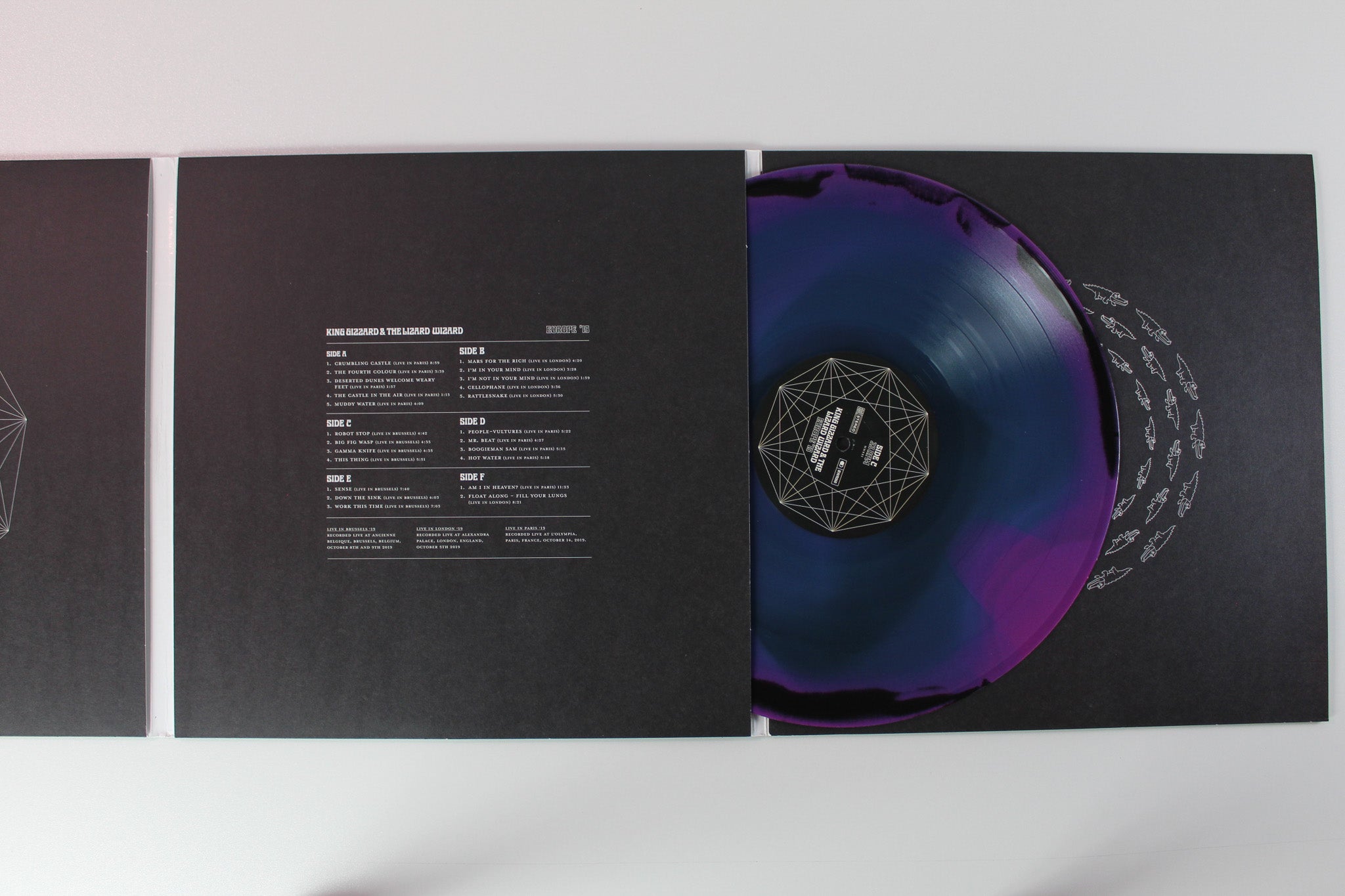 King Gizzard And The Lizard Wizard - Europe '19 on Bubblewrap Records Ltd Purple Black & Blue Starburst Vinyl