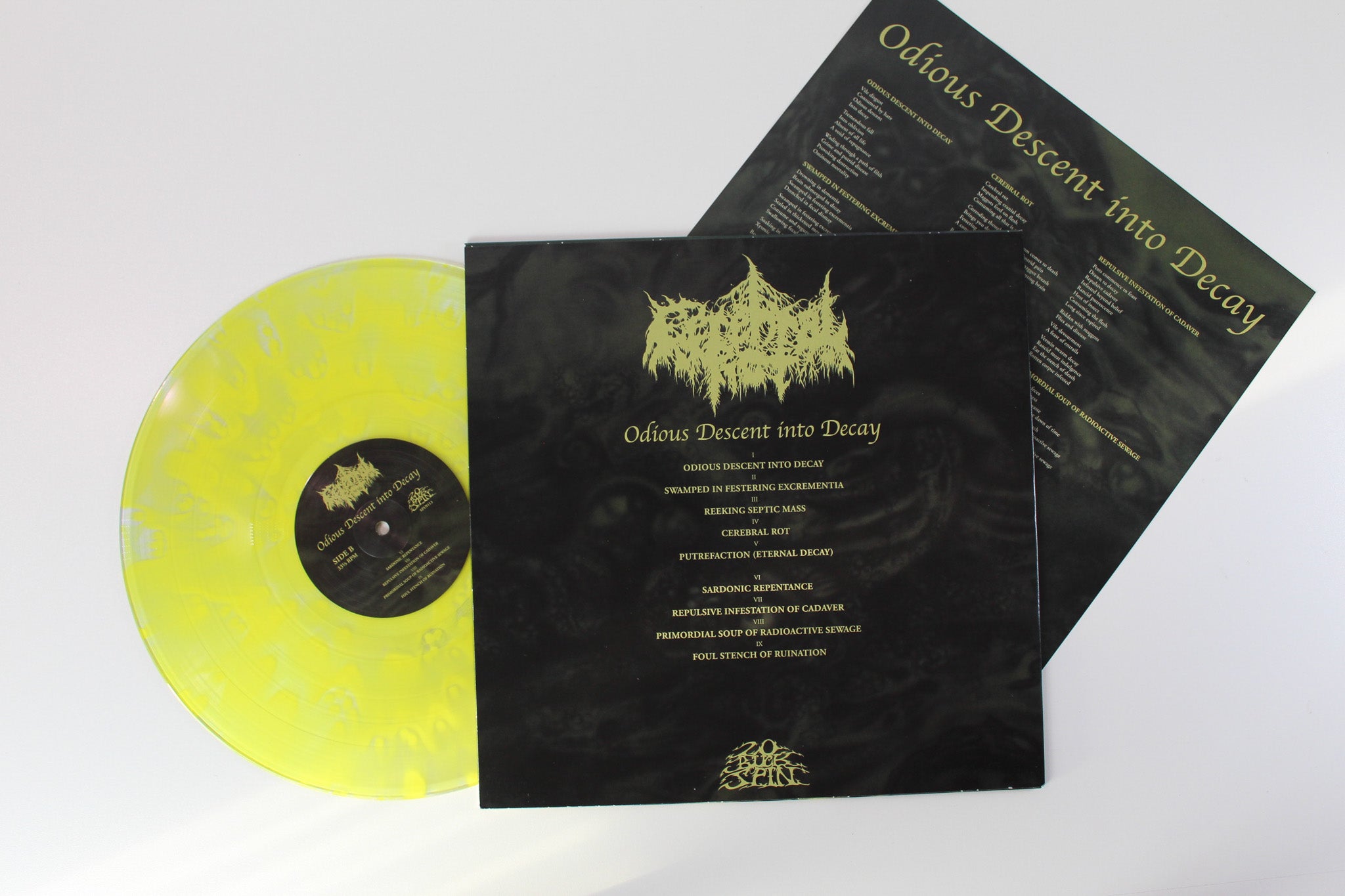 Cerebral Rot - Odious Descent Into Decay on 20 Buck Spin - Clear w/ Cloudy Piss Yellow colored vinyl