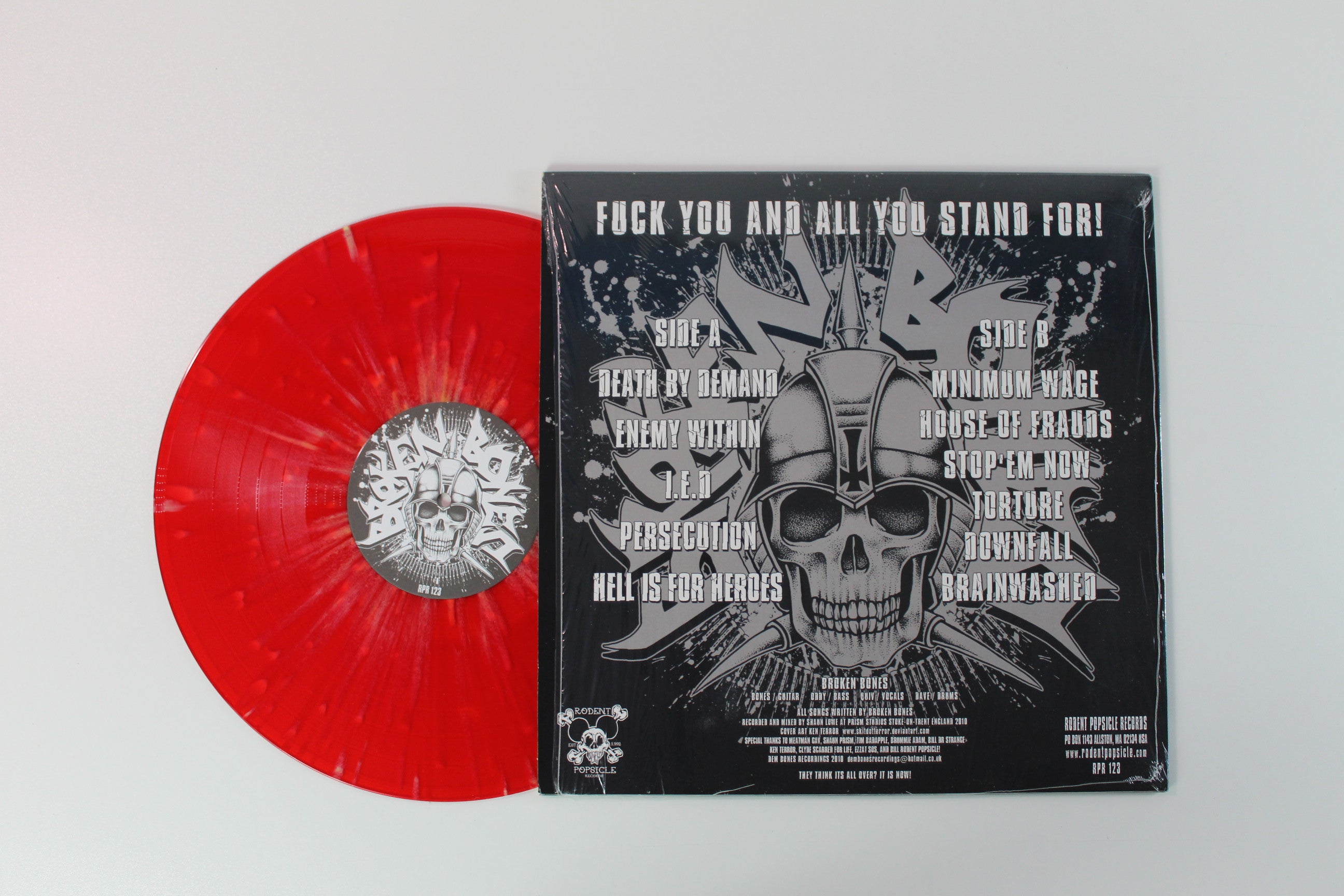 Broken Bones - Fuck You And All You Stand For! on Rodent Popsicle Red / White Splatter Vinyl