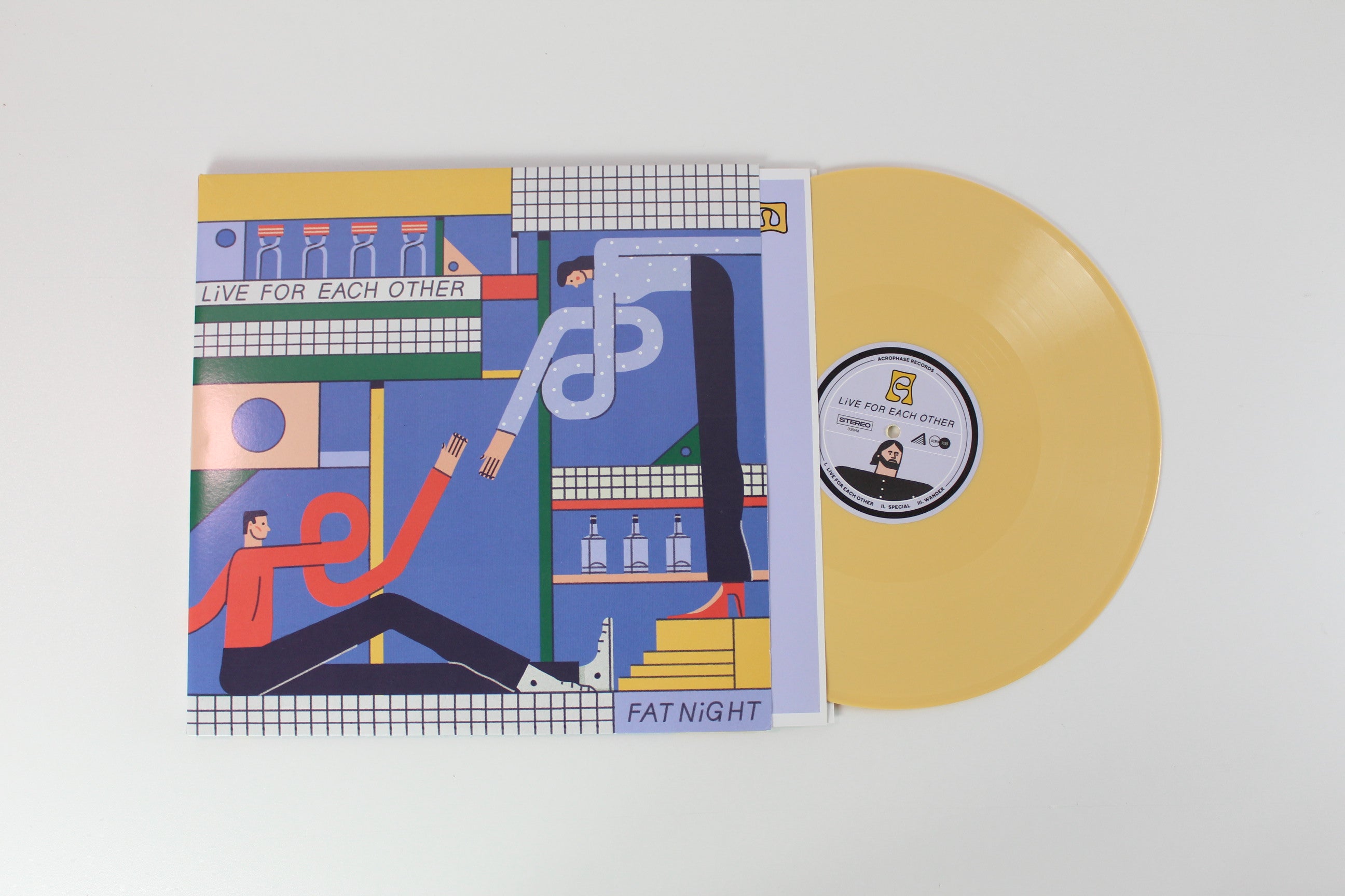 Fat Night - Live For Each Other on Acrophase Ltd Canary Yellow / Baby Blue Vinyl