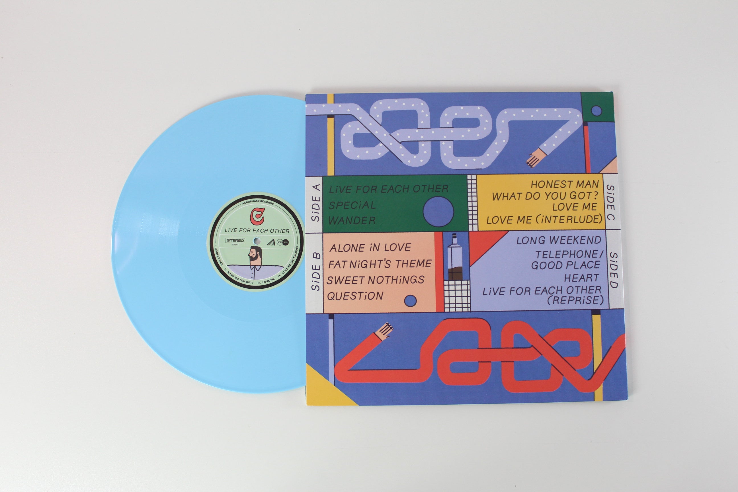 Fat Night - Live For Each Other on Acrophase Ltd Canary Yellow / Baby Blue Vinyl