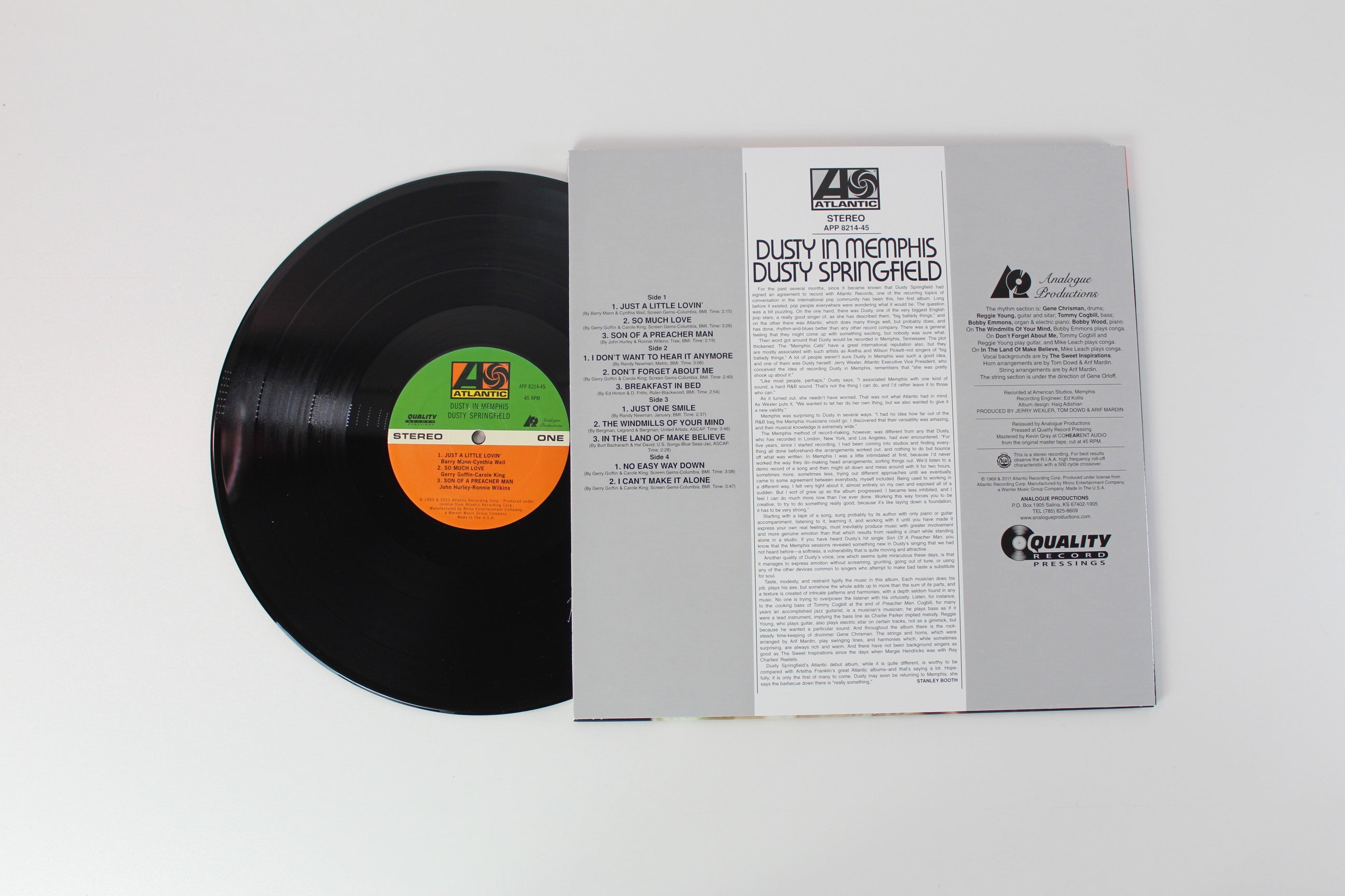 Dusty Springfield - Dusty In Memphis on Atlantic Analogue Productions 2 X 12" 45 RPM Ltd 200 Gram Reissue