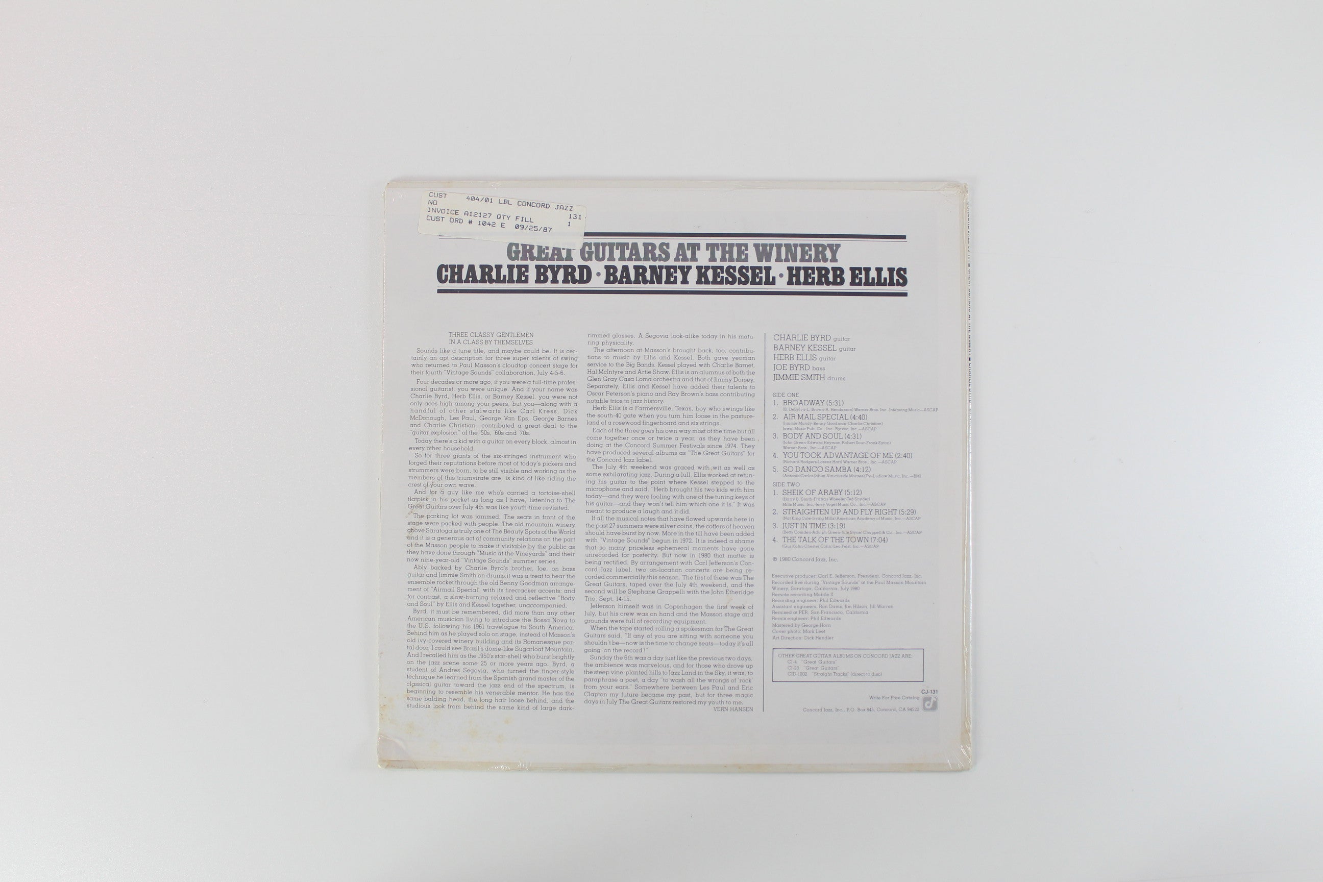 The Great Guitars: Charlie Byrd / Barney Kessel / Herb Ellis - Great Guitars At The Winery on Concord Jazz Sealed