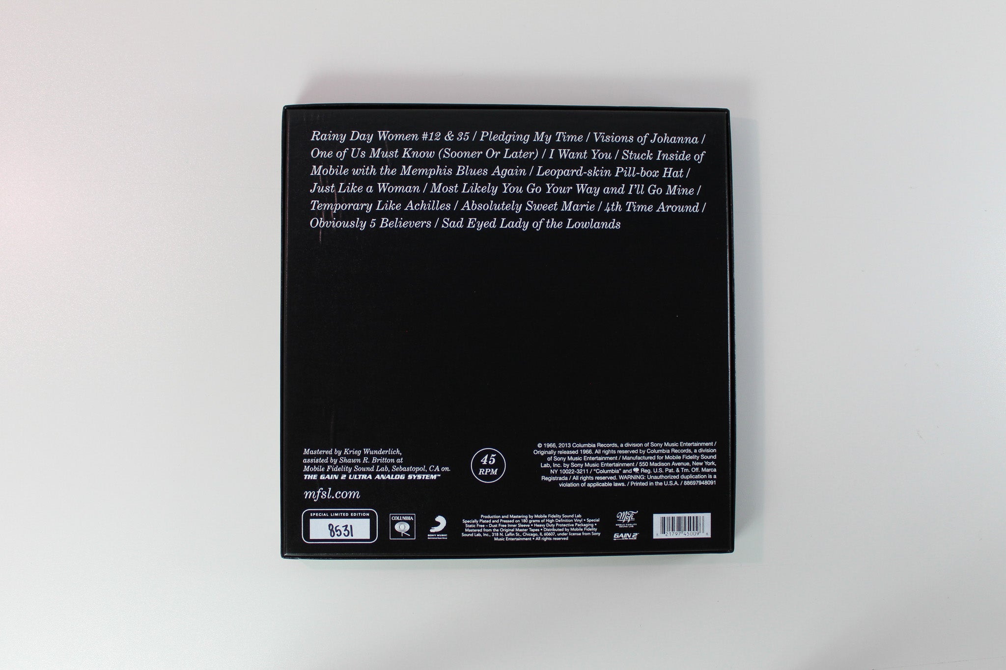 Bob Dylan - Blonde On Blonde on Mobile Fidelity Sound Lab Ltd Numbered 3 X 12" 45 RPM Box Set