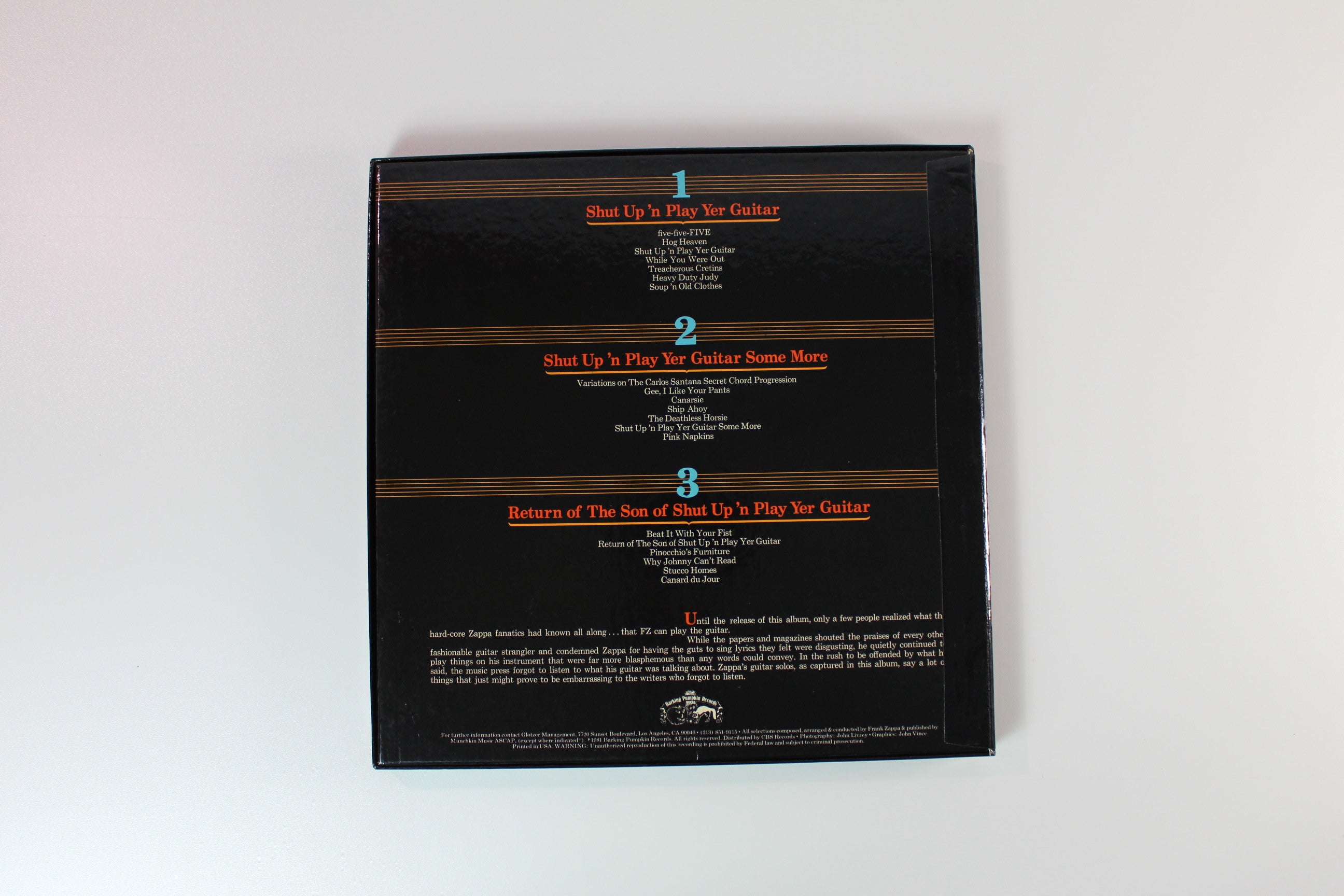 Frank Zappa - Shut Up 'N Play Yer Guitar on Barking Pumpkin Records - 3-lp Box Set
