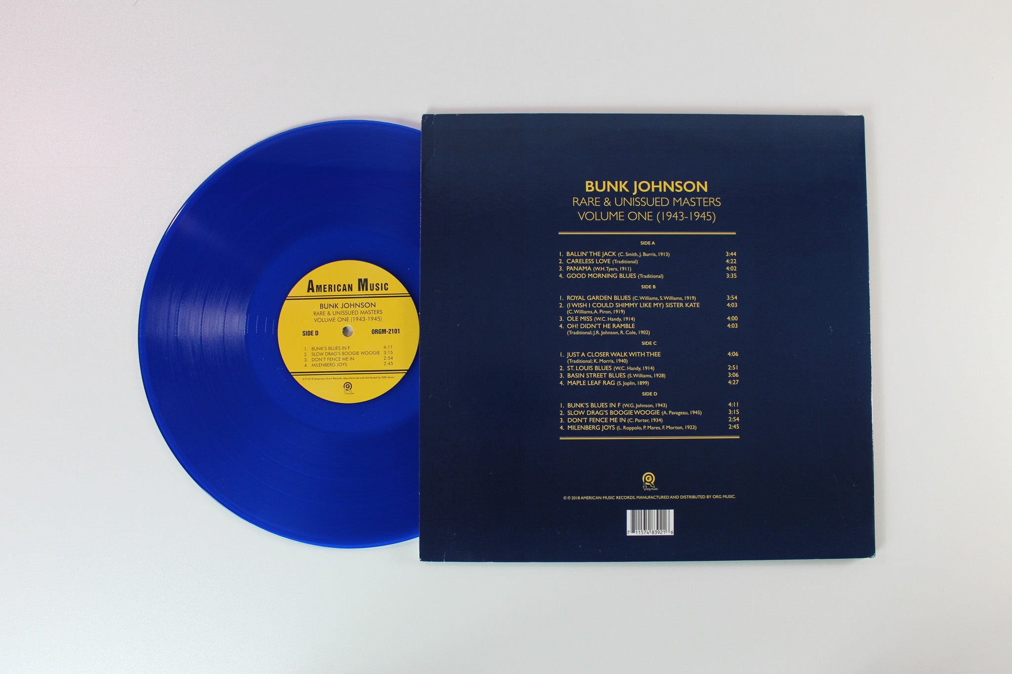 Bunk Johnson - Rare And Unissued Masters Volume One (1943-1945) on American Music ORG Ltd Blue Vinyl
