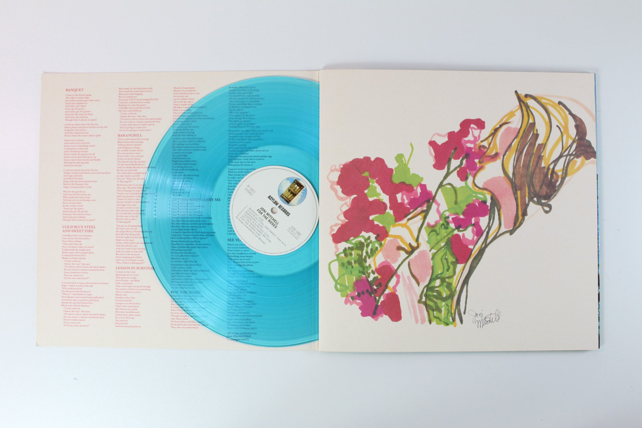 Joni Mitchell - For The Roses Ltd. Transparent Aqua Vinyl Reissue on Asylum Records