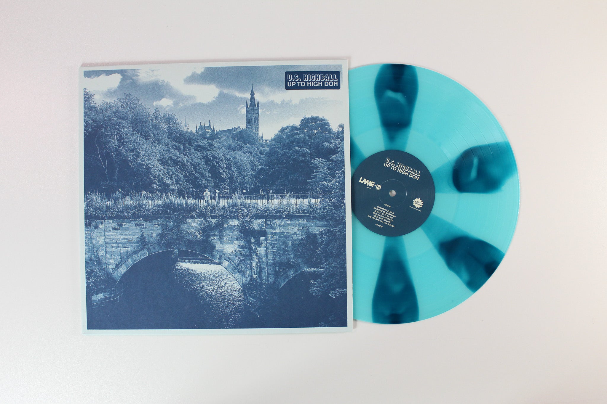 U.S. Highball - Up To High Doh on Bingo Ltd 45 RPM Blue Splatter