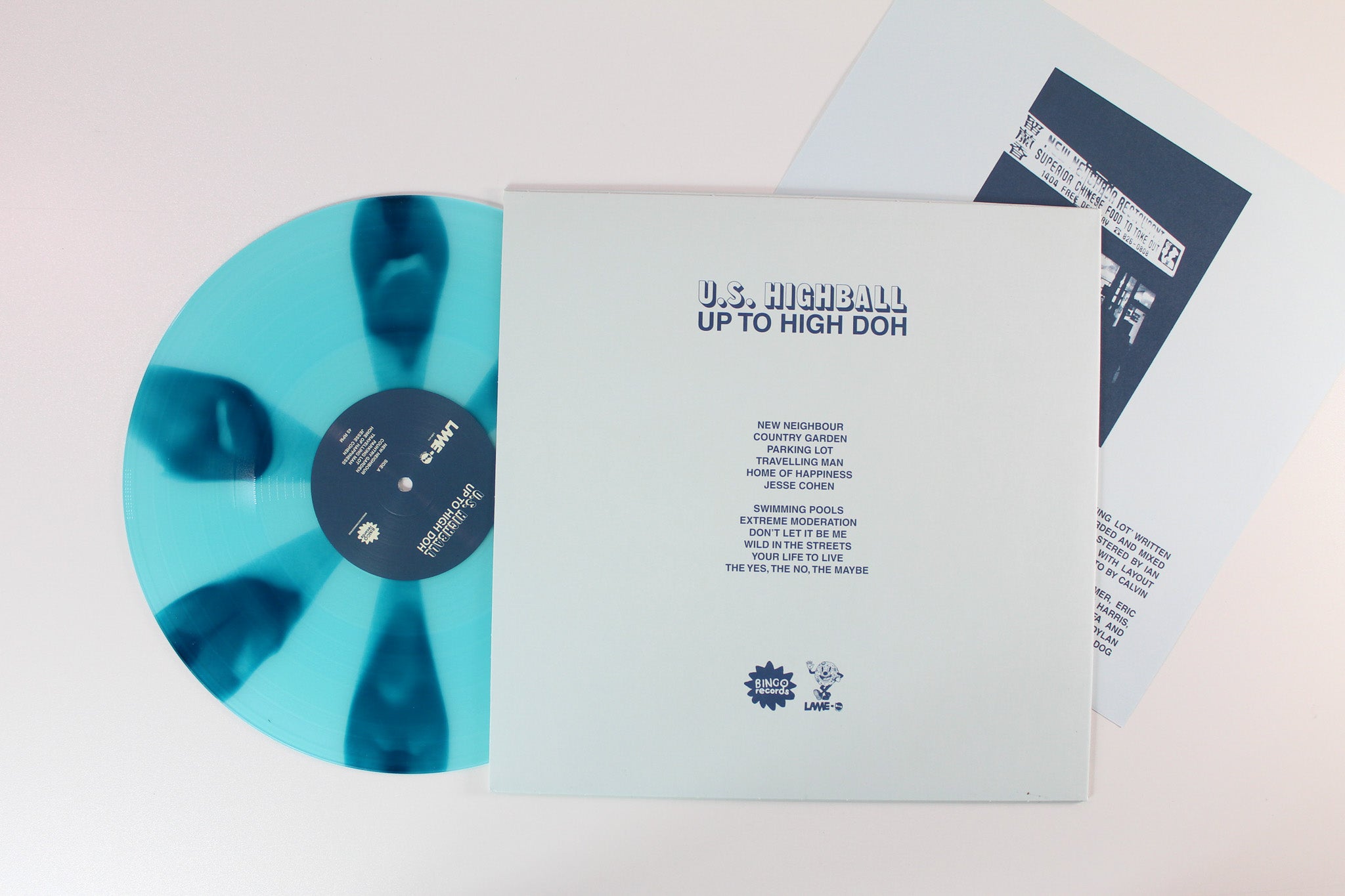 U.S. Highball - Up To High Doh on Bingo Ltd 45 RPM Blue Splatter