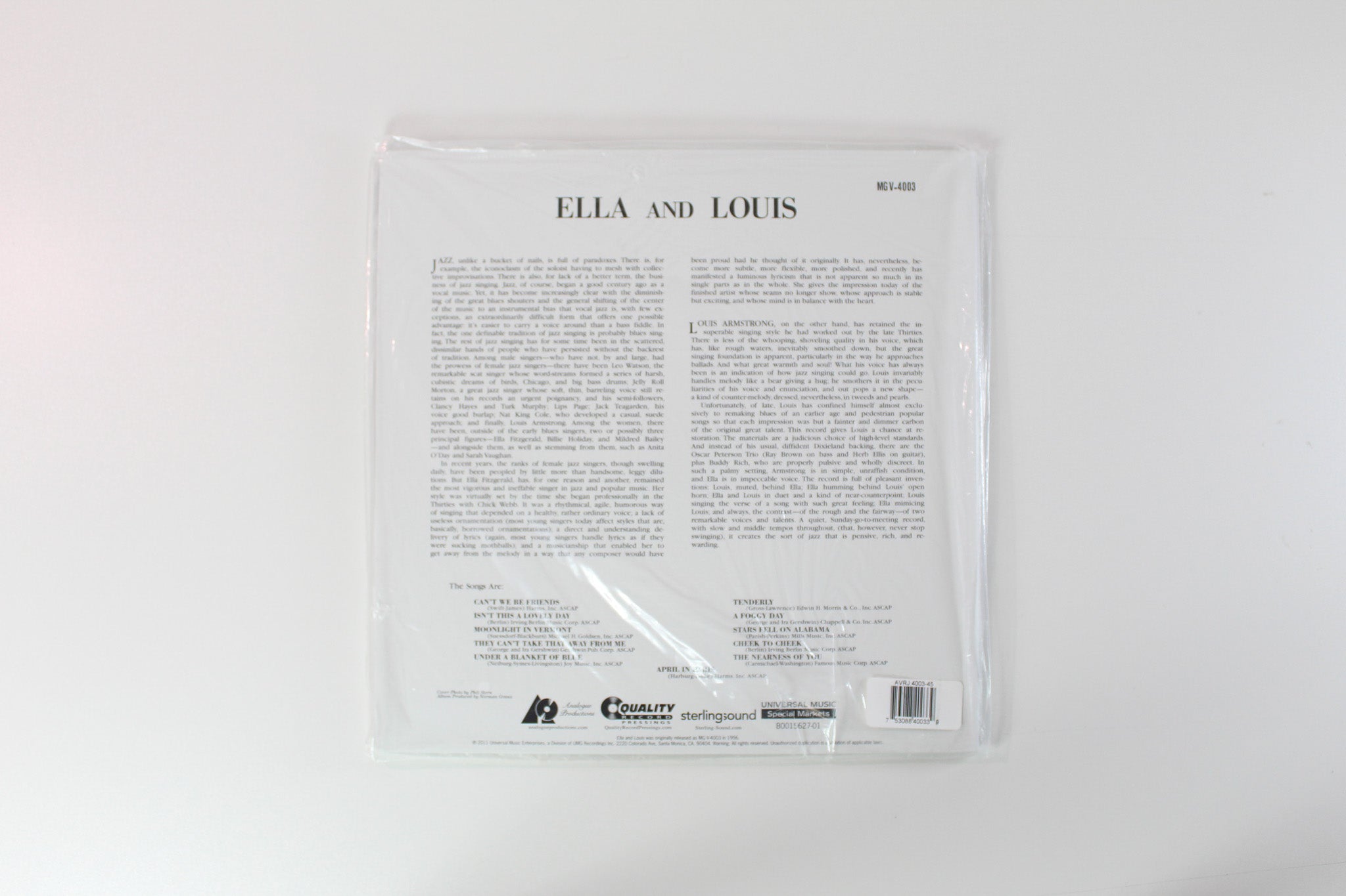 Ella Fitzgerald - Ella And Louis on Verve Analogue Productions Ltd 45 RPM 200 Gram Reissue Sealed