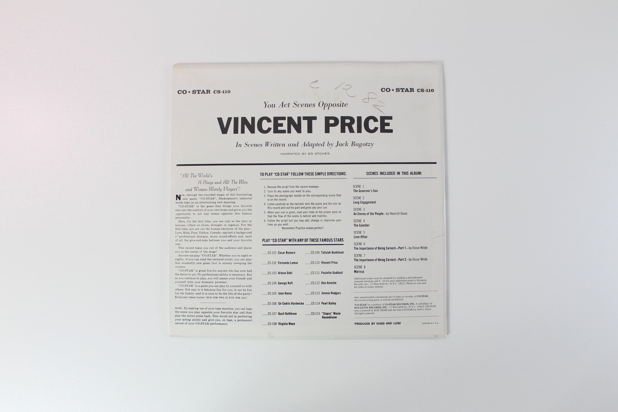 Vincent Price - Co-Star - The Record Acting Game on Co-Star SEALED
