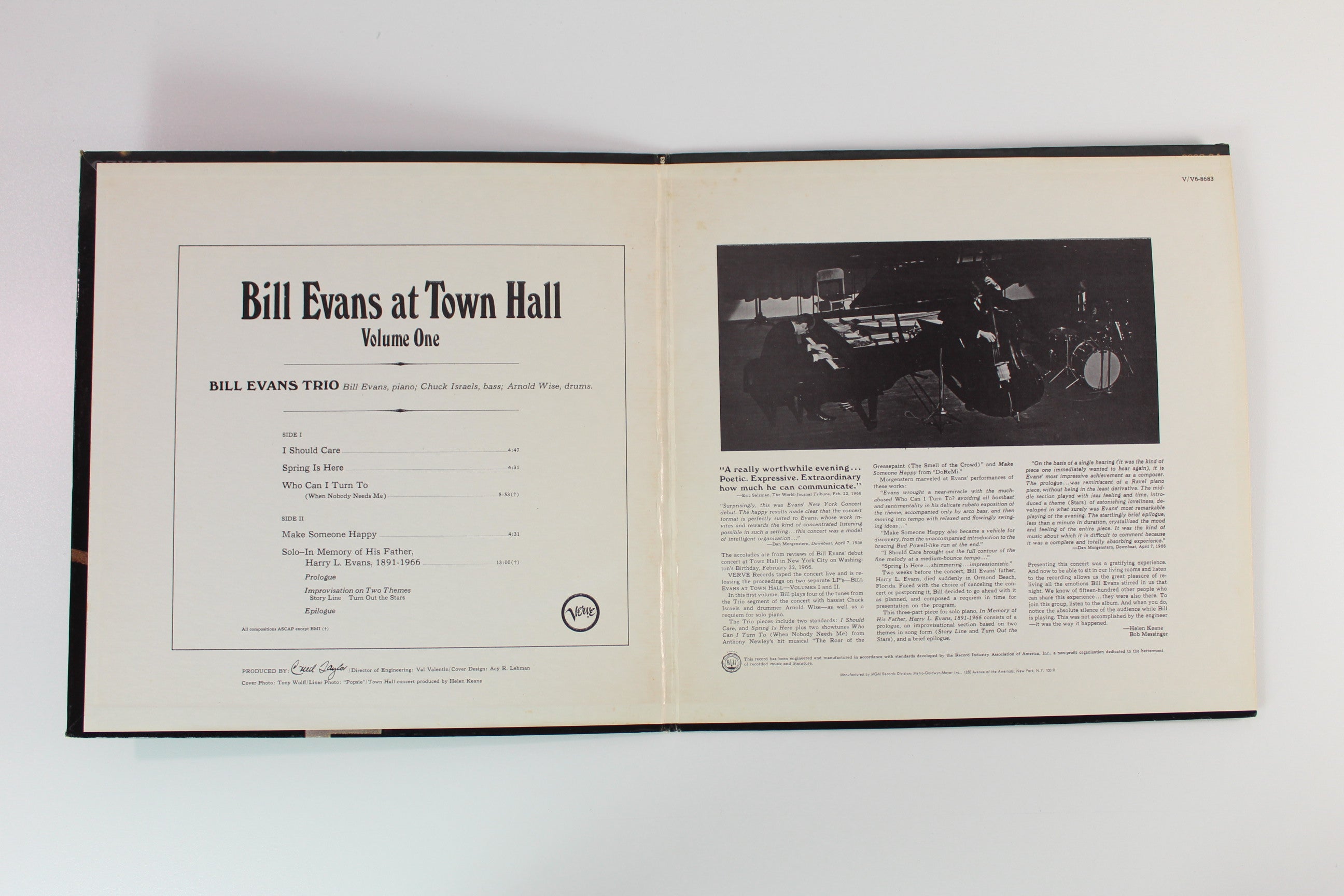 The Bill Evans Trio - Bill Evans At Town Hall (Volume One) on Verve Records - Mono