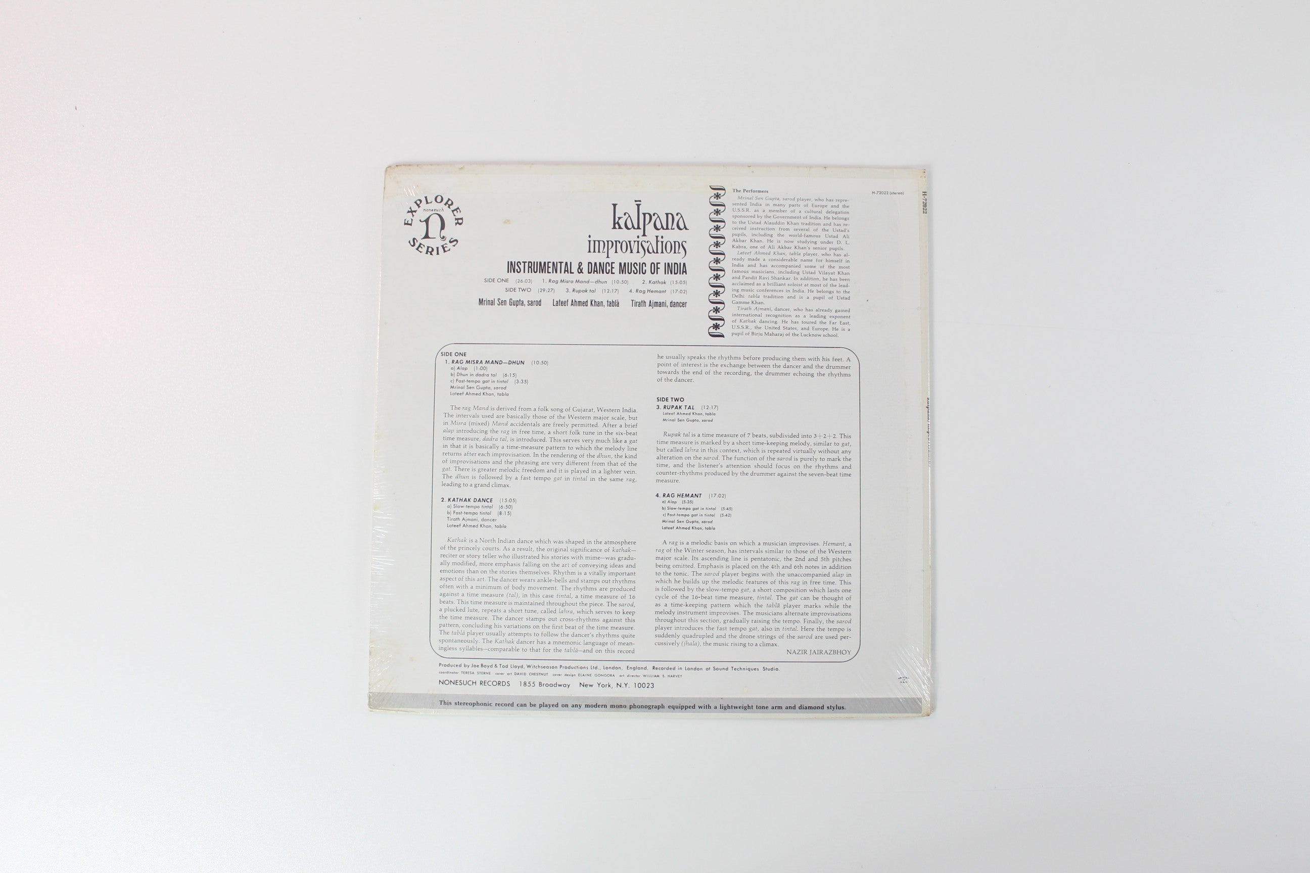 Mrinal Sen Gupta / Latif Ahmed Khan /Tirath Ajmani - Kalpana Improvisations - Instrumental And Dance Music Of India on Nonesuch Sealed