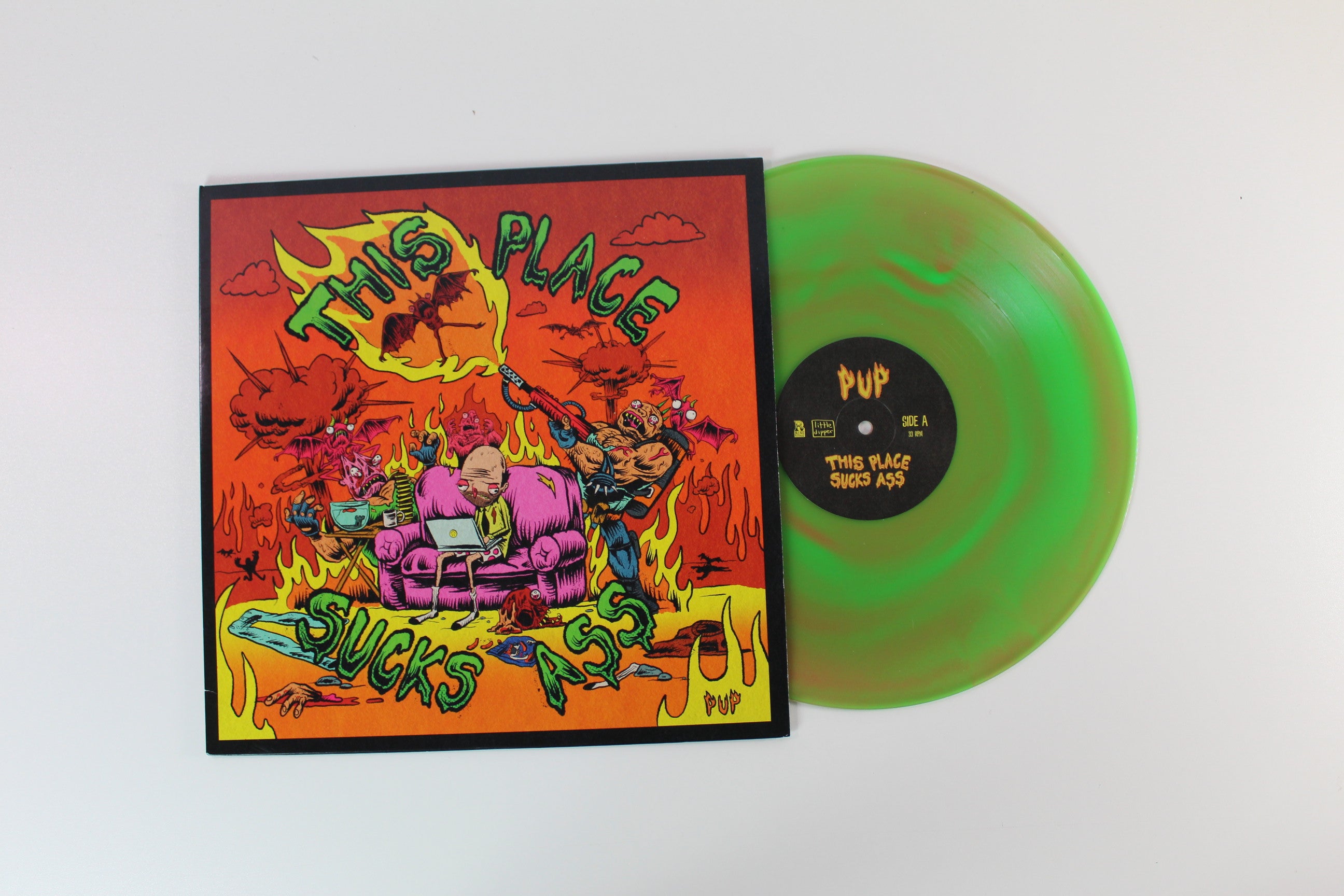 Pup - This Place Sucks Ass on Rise Ltd Neon Green and Pink Swirl