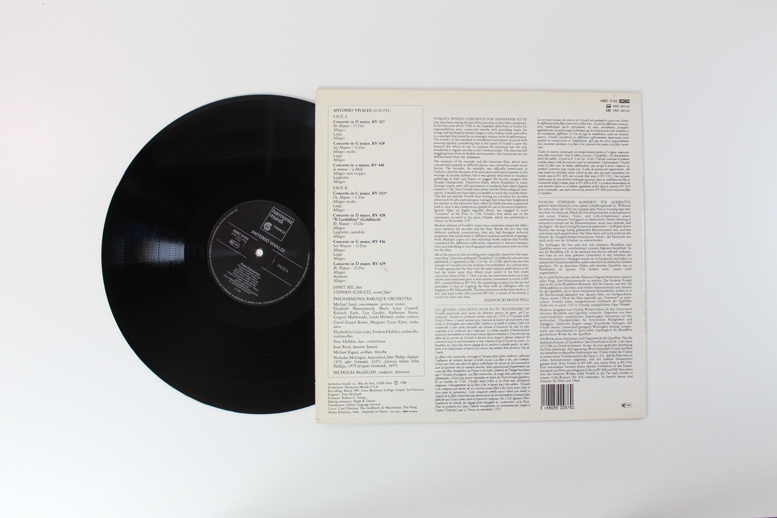 Antonio Vivaldi Janet See Philharmonia Baroque Orchestra Nicholas McGegan - Flute Concertos on Harmonia Mundi