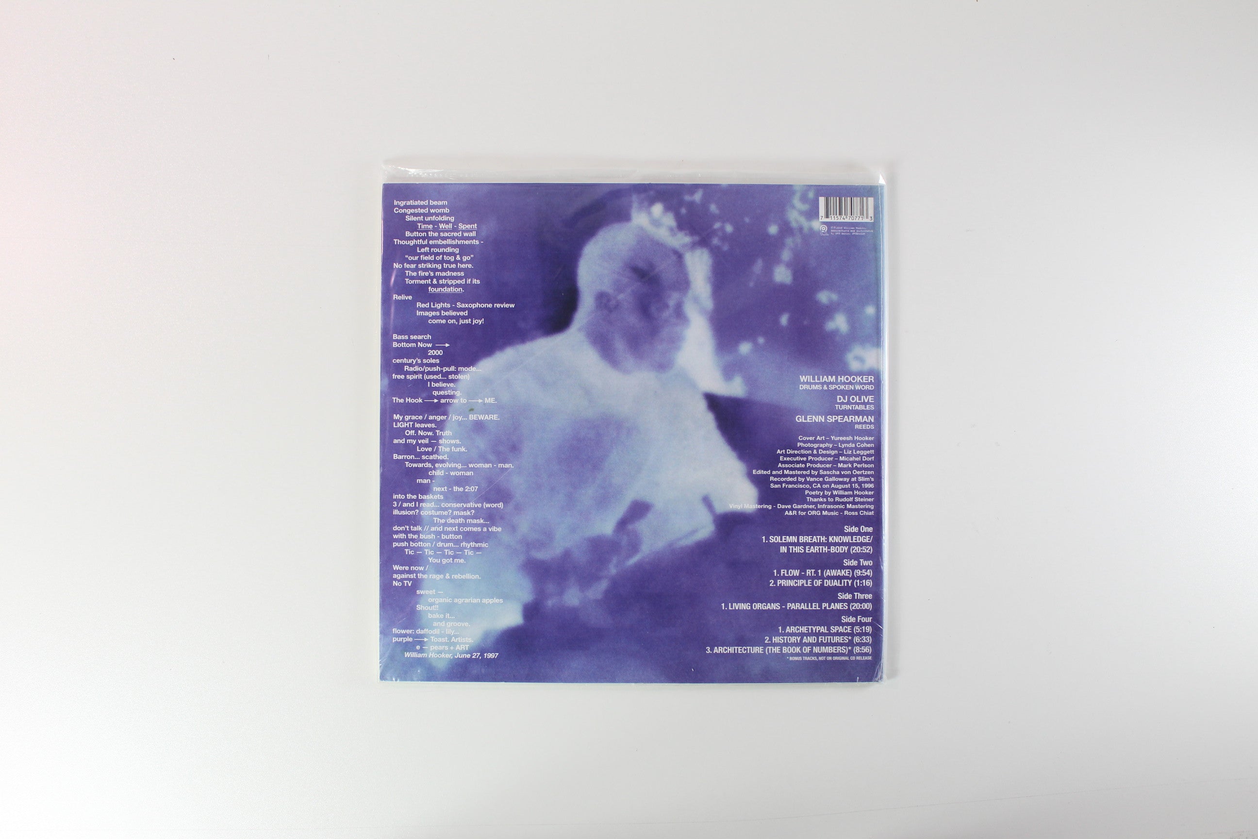 William Hooker/ DJ Olive / Glenn Spearman - Mindfulness on ORG Music RSD 2019 Ltd Clear Vinyl Reissue Sealed