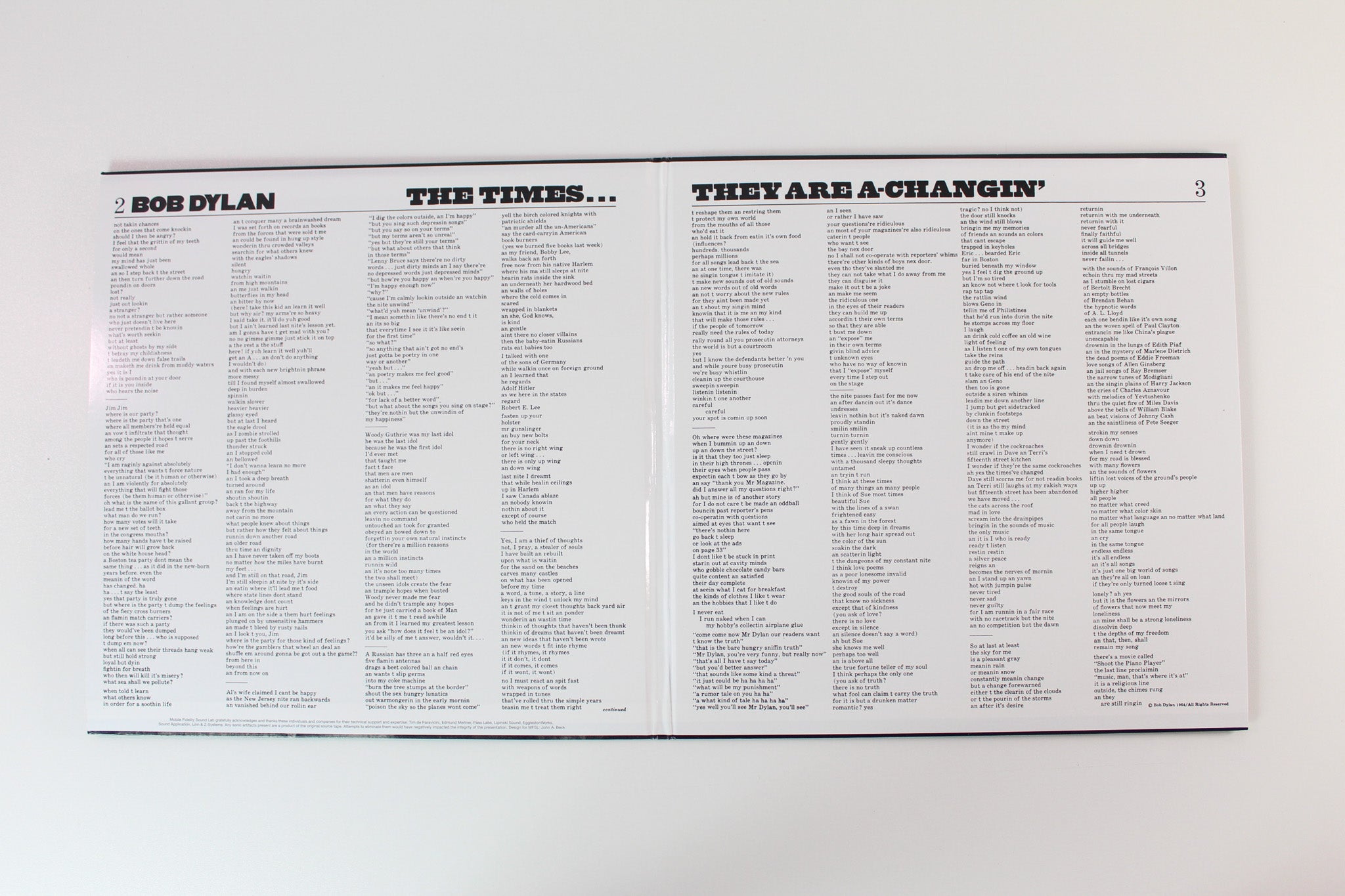 Bob Dylan - The Times They Are A-Changin' on Mobile Fidelity Sound Lab Ltd Numbered 45 RPM Reissue