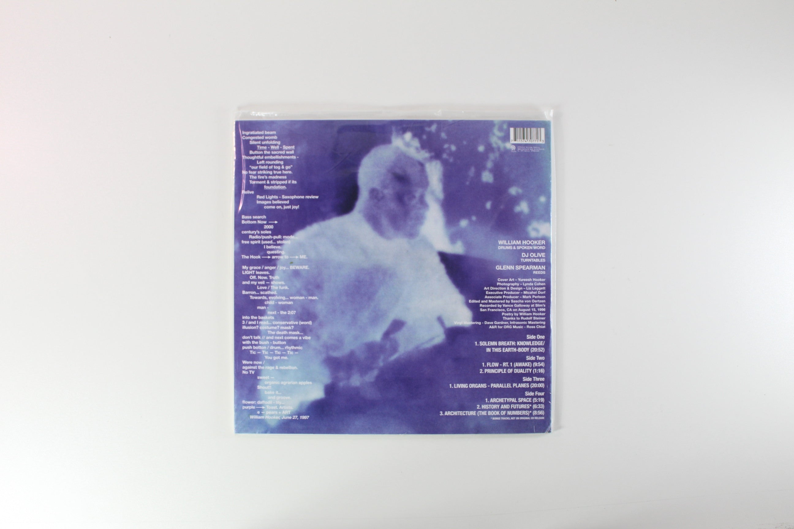 William Hooker / DJ Olive / Glenn Spearman - Mindfulness on ORG Music RSD 2019 Ltd Clear Vinyl Reissue Sealed