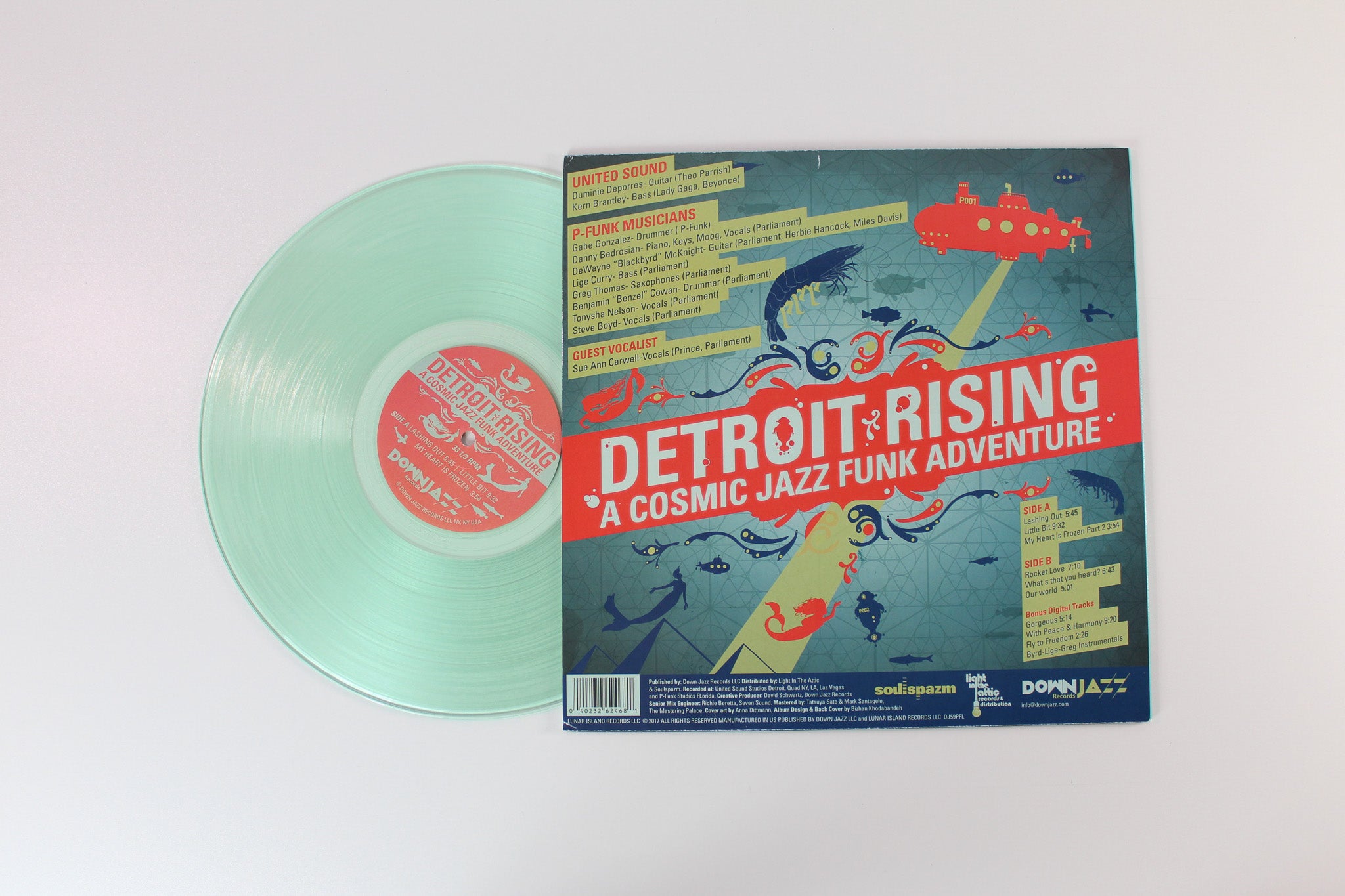 Detroit Rising - A Cosmic Jazz Funk Adventure on Down Jazz Records - Sea Foam Vinyl