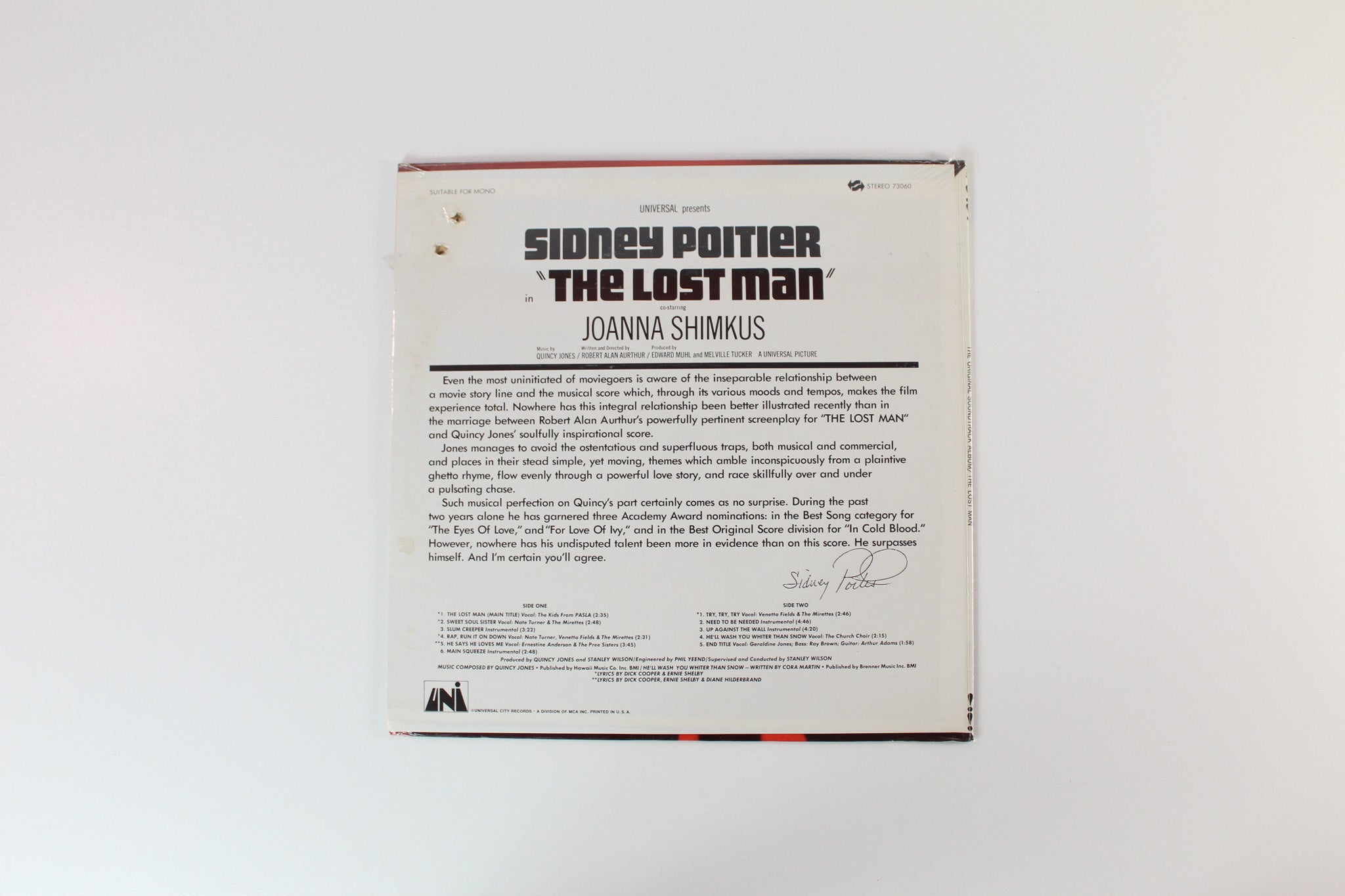 Quincy Jones - The Lost Man (The Original Soundtrack Album) on UNI Records - Sealed