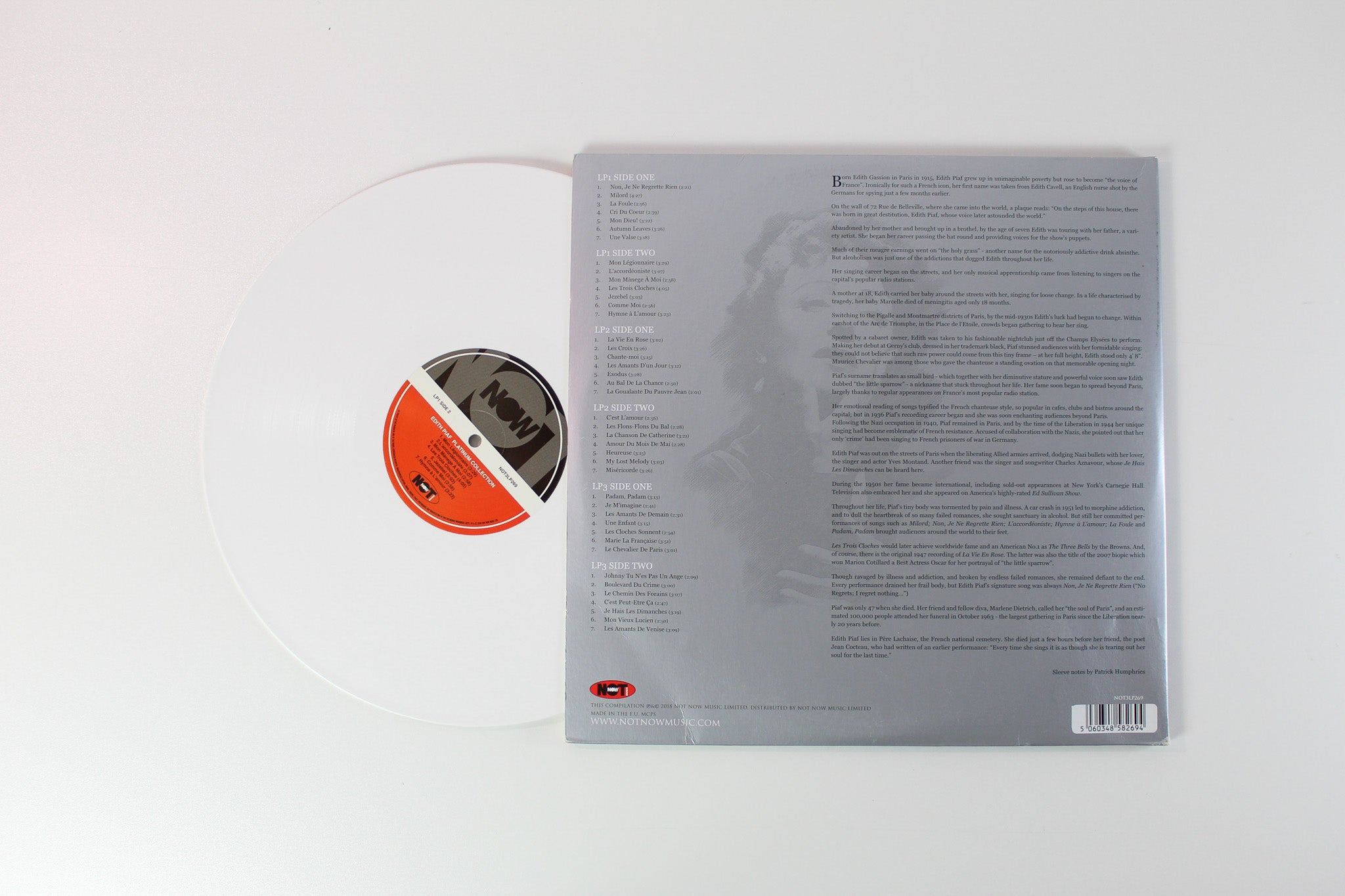 Edith Piaf - The Platinum Collection on Not Now Music White Vinyl