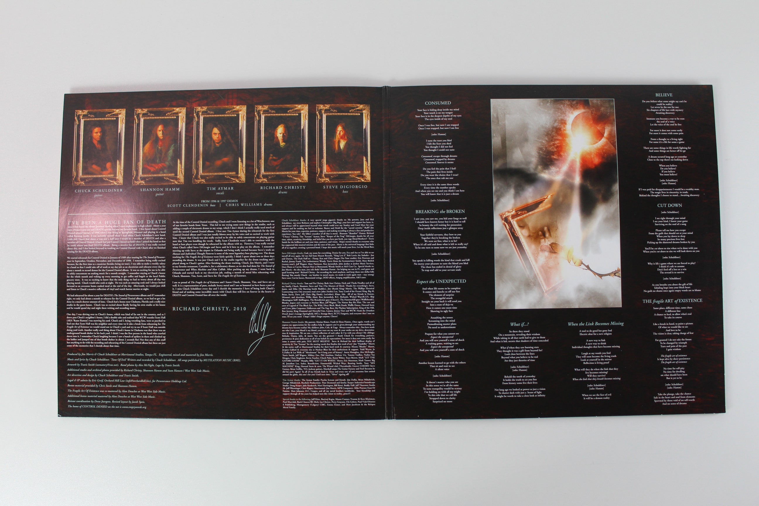 Control Denied - The Fragile Art Of Existence on Relapse Ltd Oxblood with Black and Cyan Blue Splatter Reissue