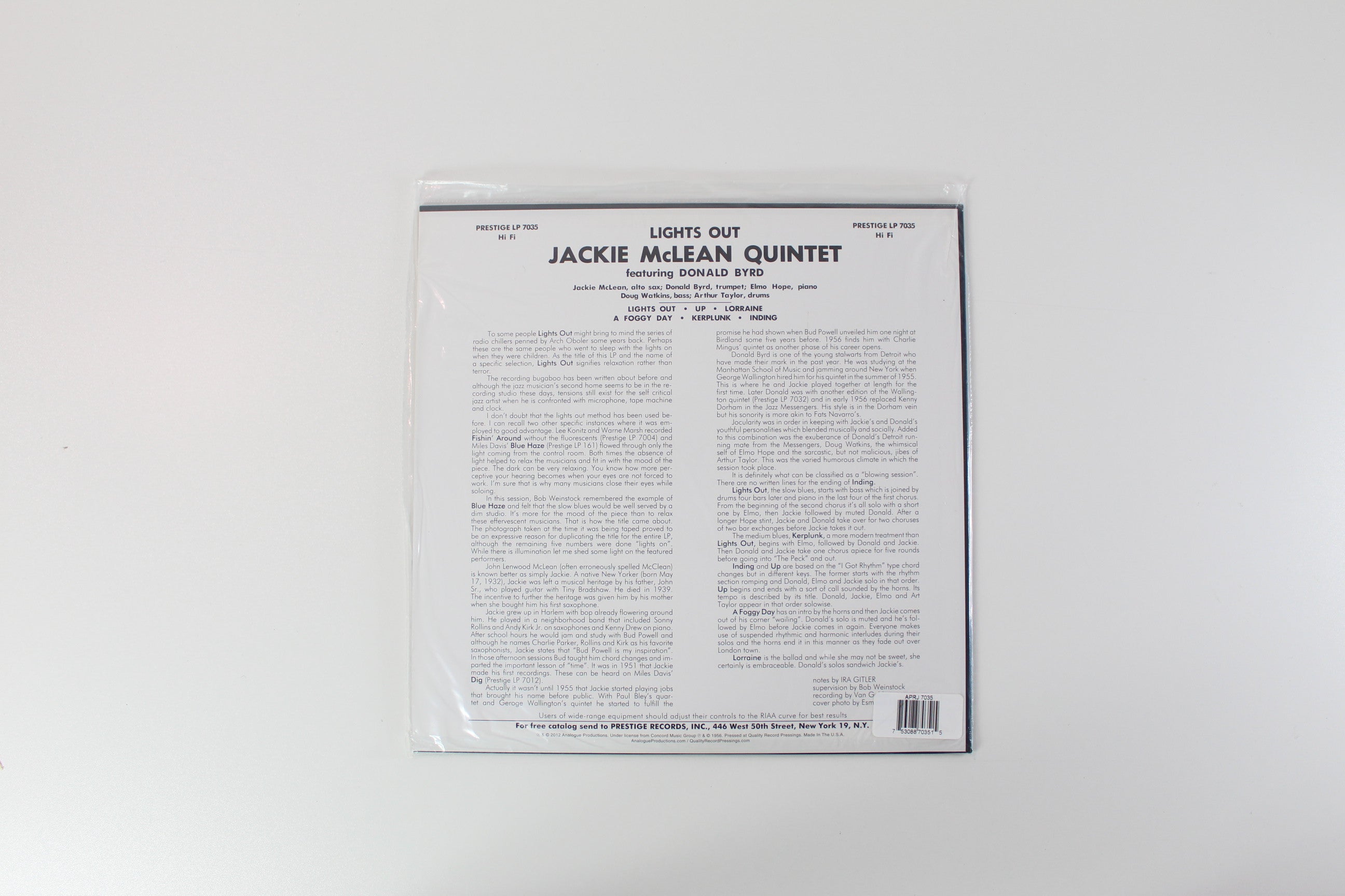 Jackie McLean Quintet, Donald Byrd, Elmo Hope - Lights Out! Ltd. Reissue on Analogue Productions Sealed
