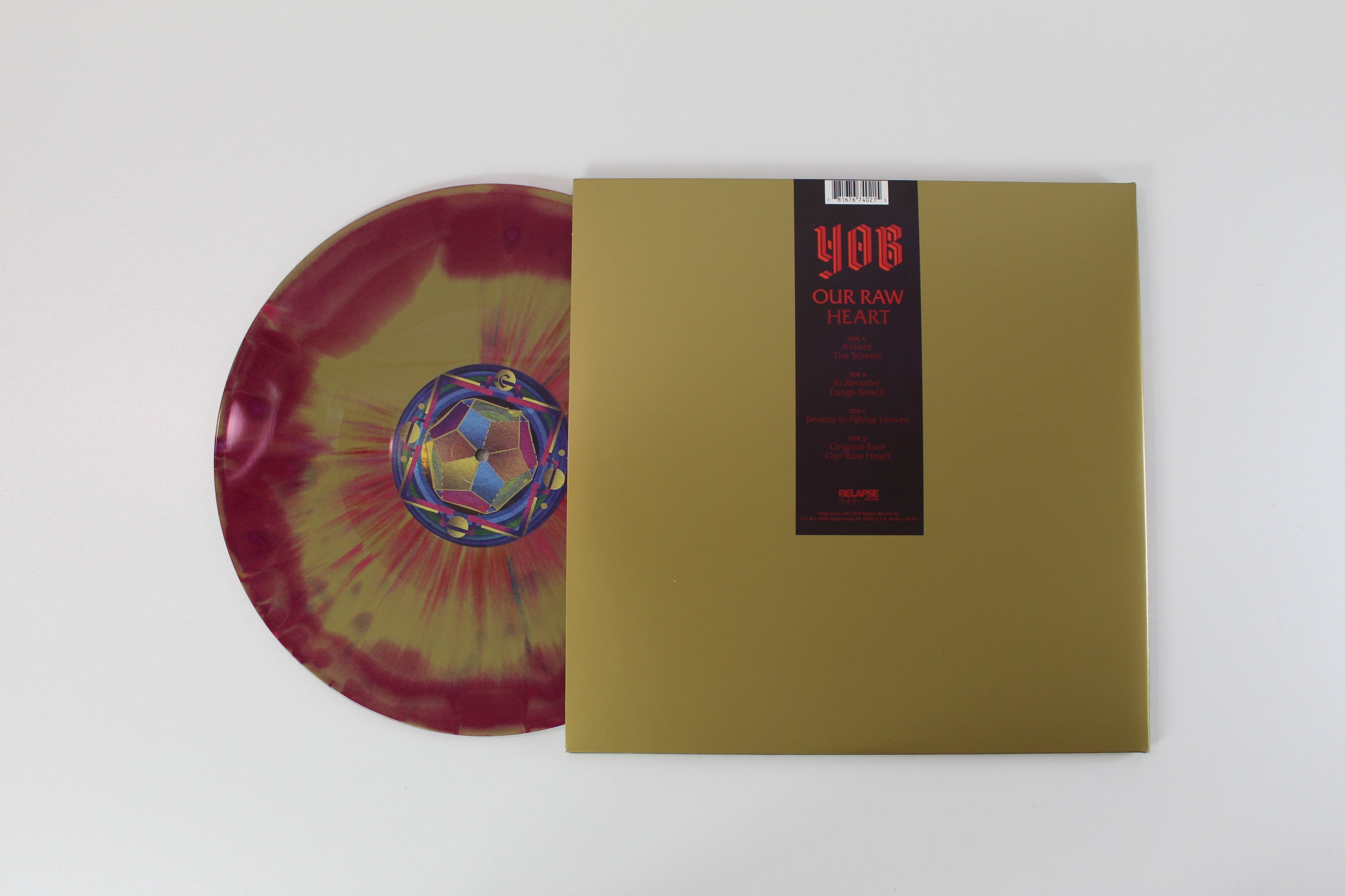 Yob - Our Raw Heart on Relapse Ltd Gold Metallic & Deep Purple Merge w/ Magenta Blood Red & Purple Splatter Reissue