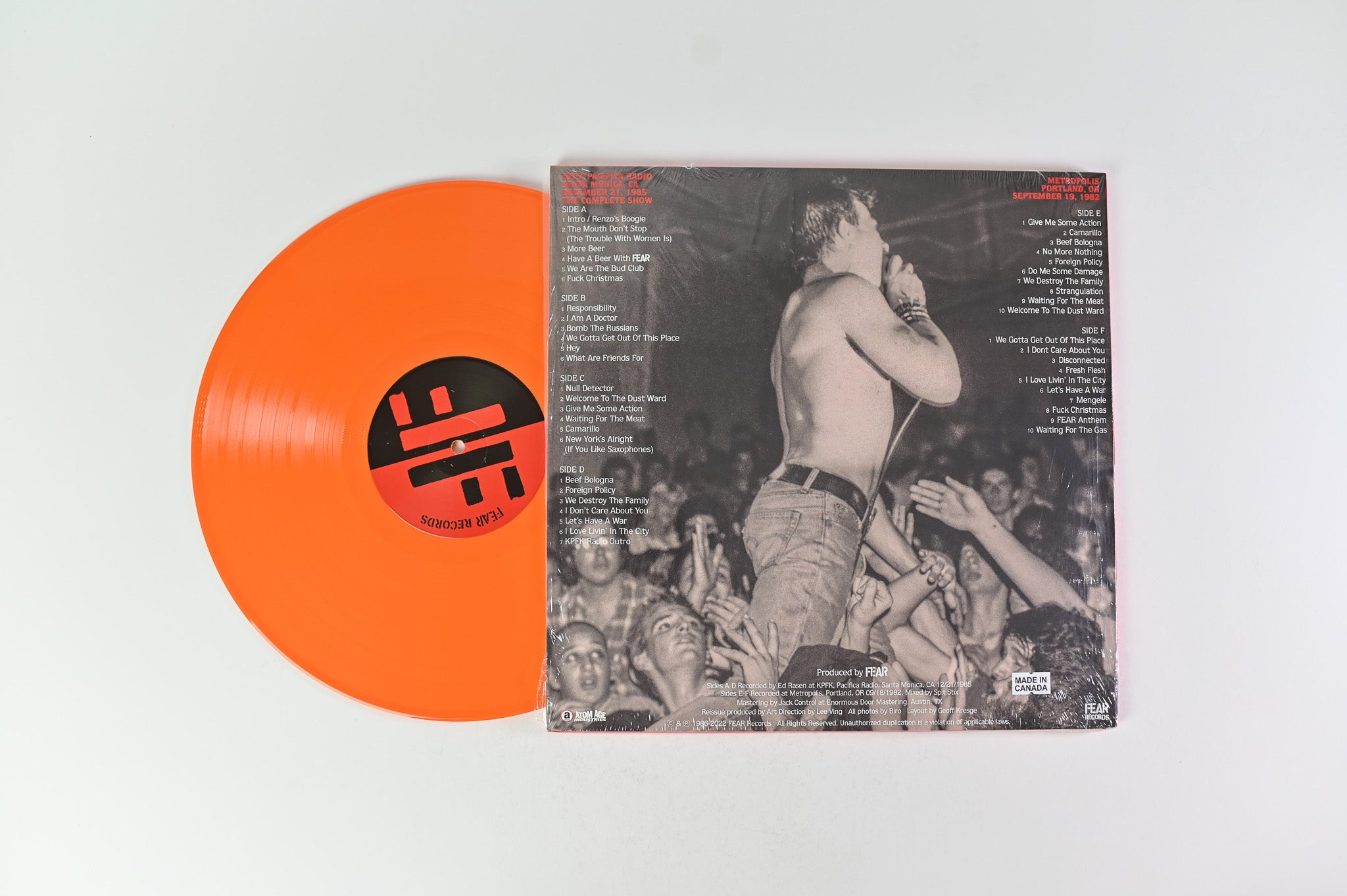 Fear - Live... For The Record on Atom Age Ltd Orange Vinyl Reissue