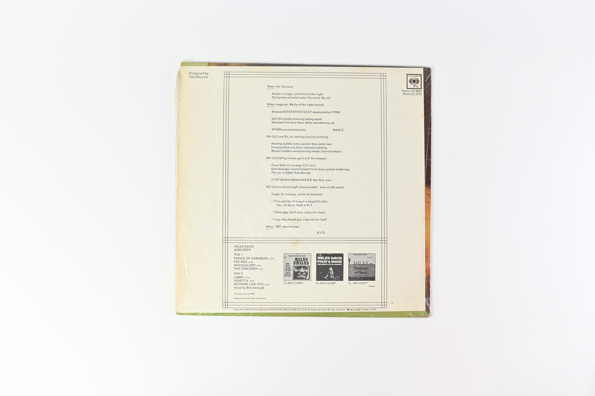 Miles Davis - Sorcerer on Columbia Mono 2 Eye Sealed in Inner Poly Sleeve