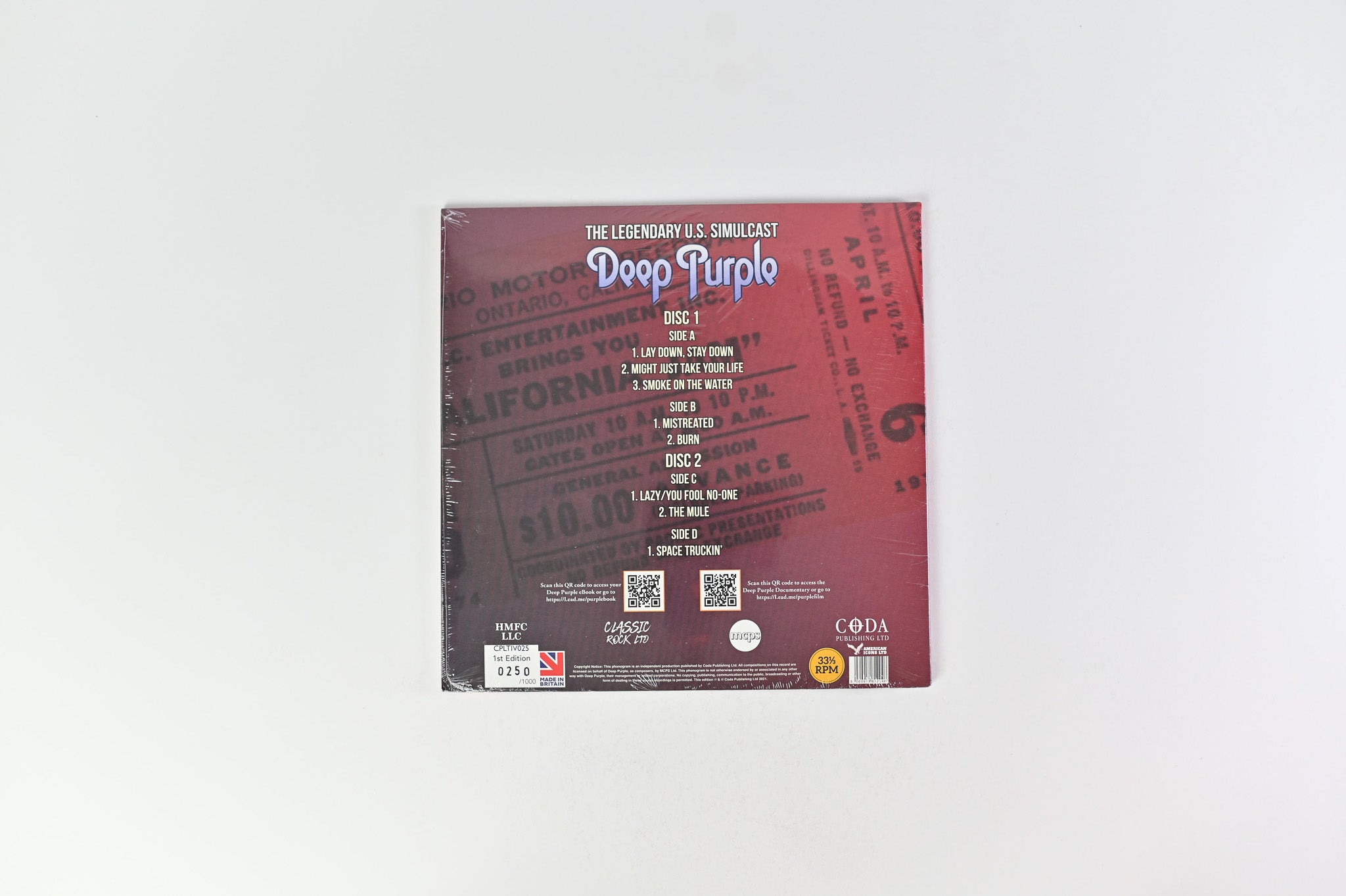 Deep Purple - She Said 'Burn!' (Ontario Speedway 1974) on Coda Publishing Ltd. - Unofficial Sealed 10" Purple Vinyl