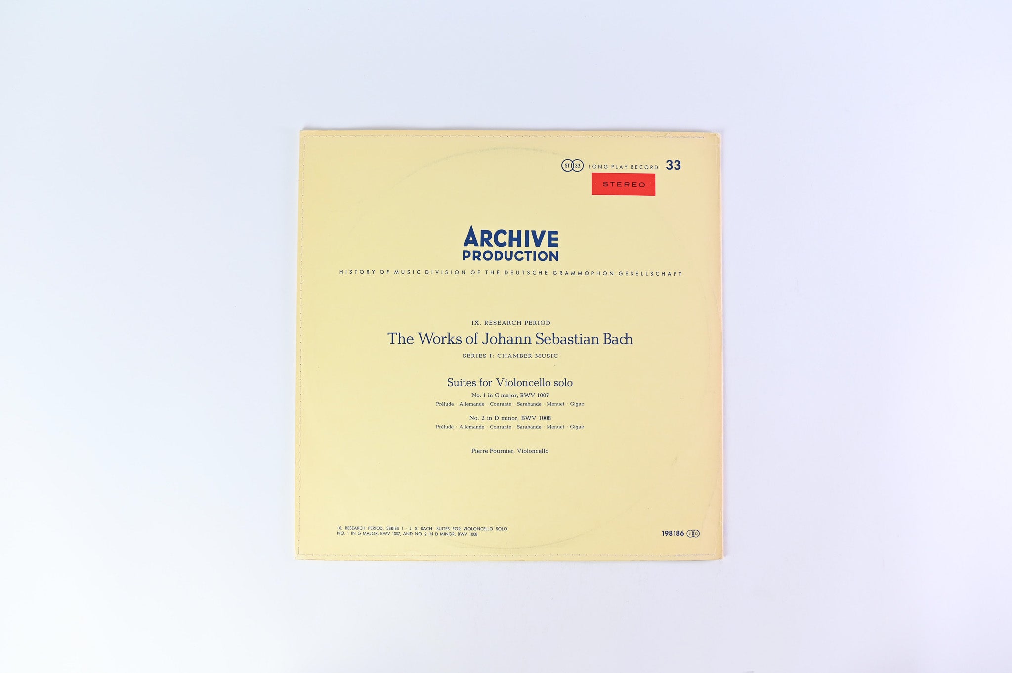 Johann Sebastian Bach – Pierre Fournier – Suiten Für Violoncello Solo N°1 & 2 on Archiv Produktion