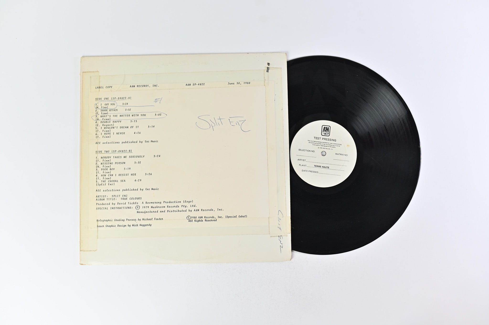 Split Enz - True Colours on A&M Records - Test pressing