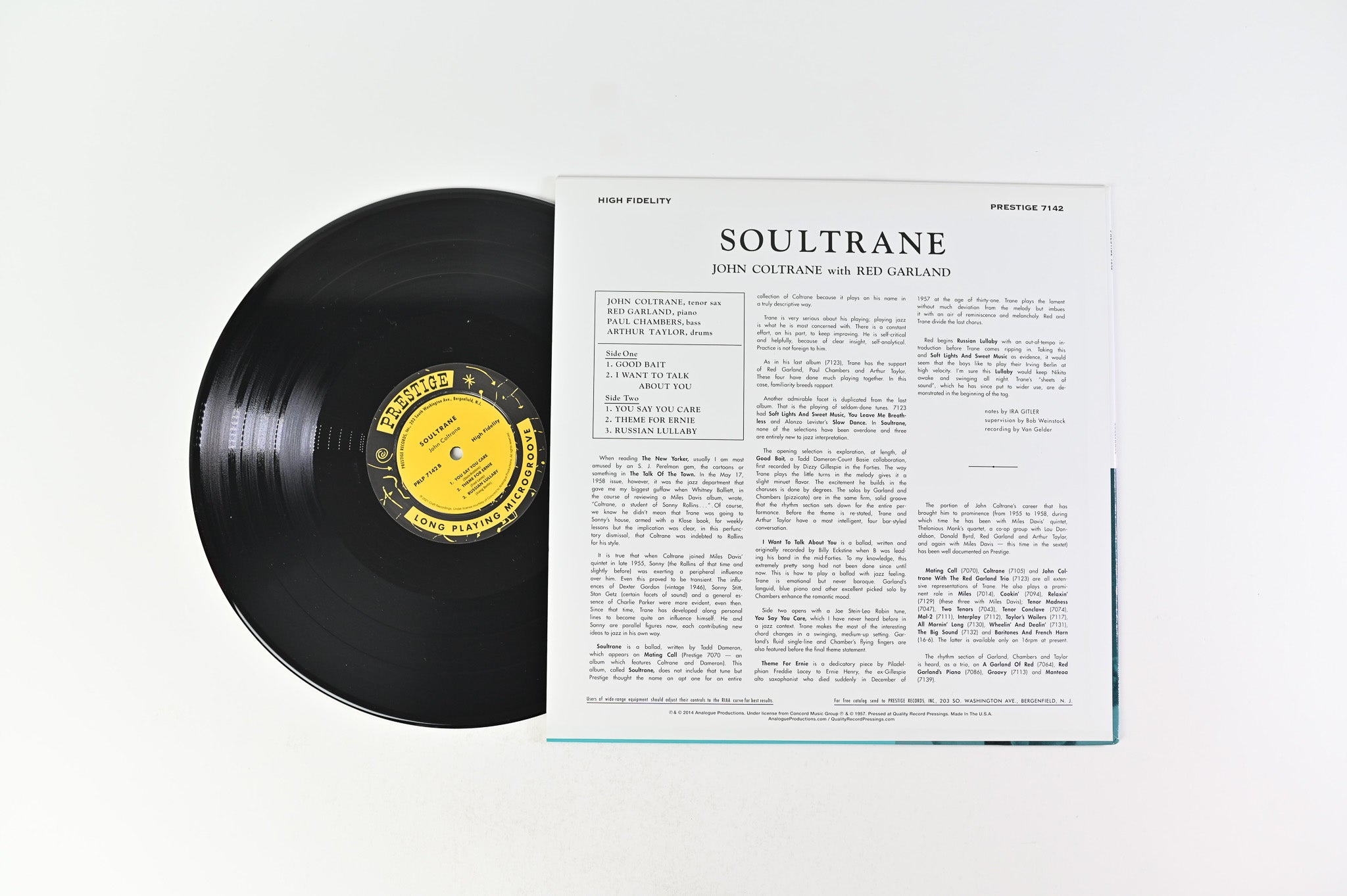 John Coltrane - Soultrane on Prestige Analogue Production Ltd Mono 180 Gram Reissue