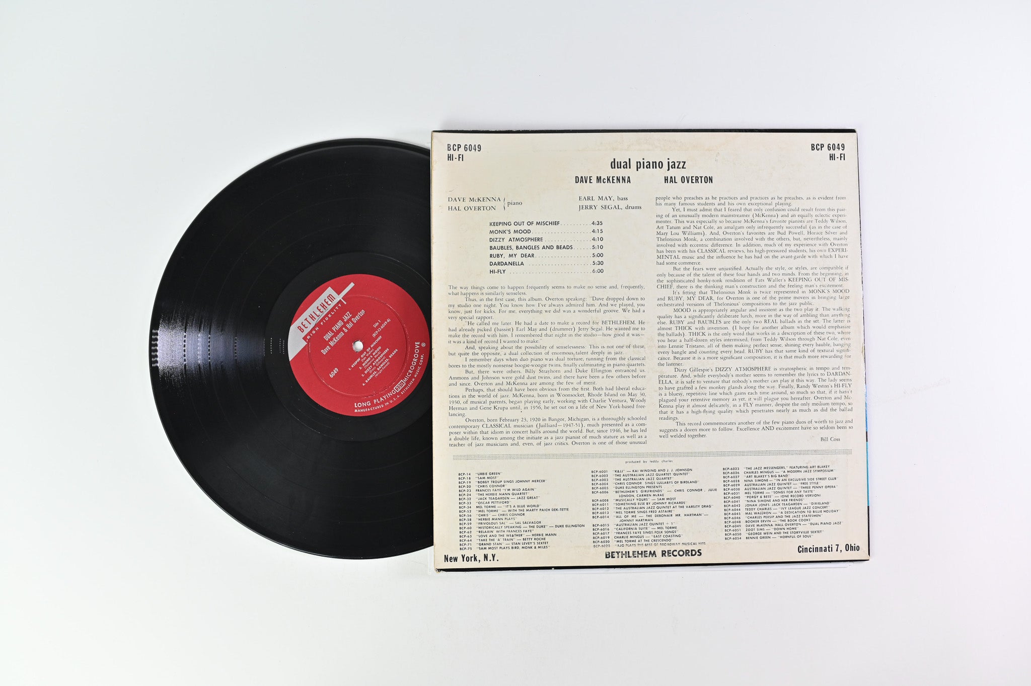 Dave McKenna - Dual Piano Jazz on Bethlehem Records MONO