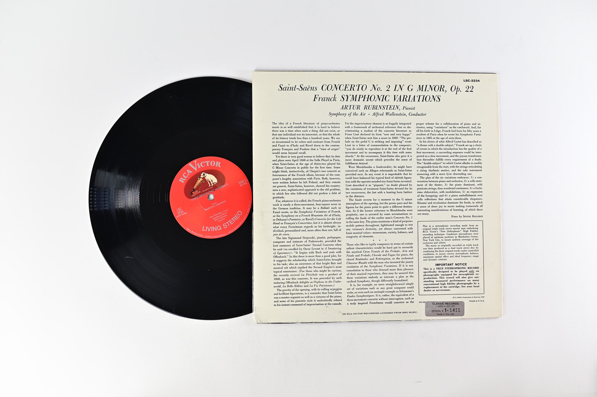 Arthur Rubinstein - Saint-Saëns: Concerto No.2 - Franck: Symphonic Variations Numbered Reissue on Classic Records