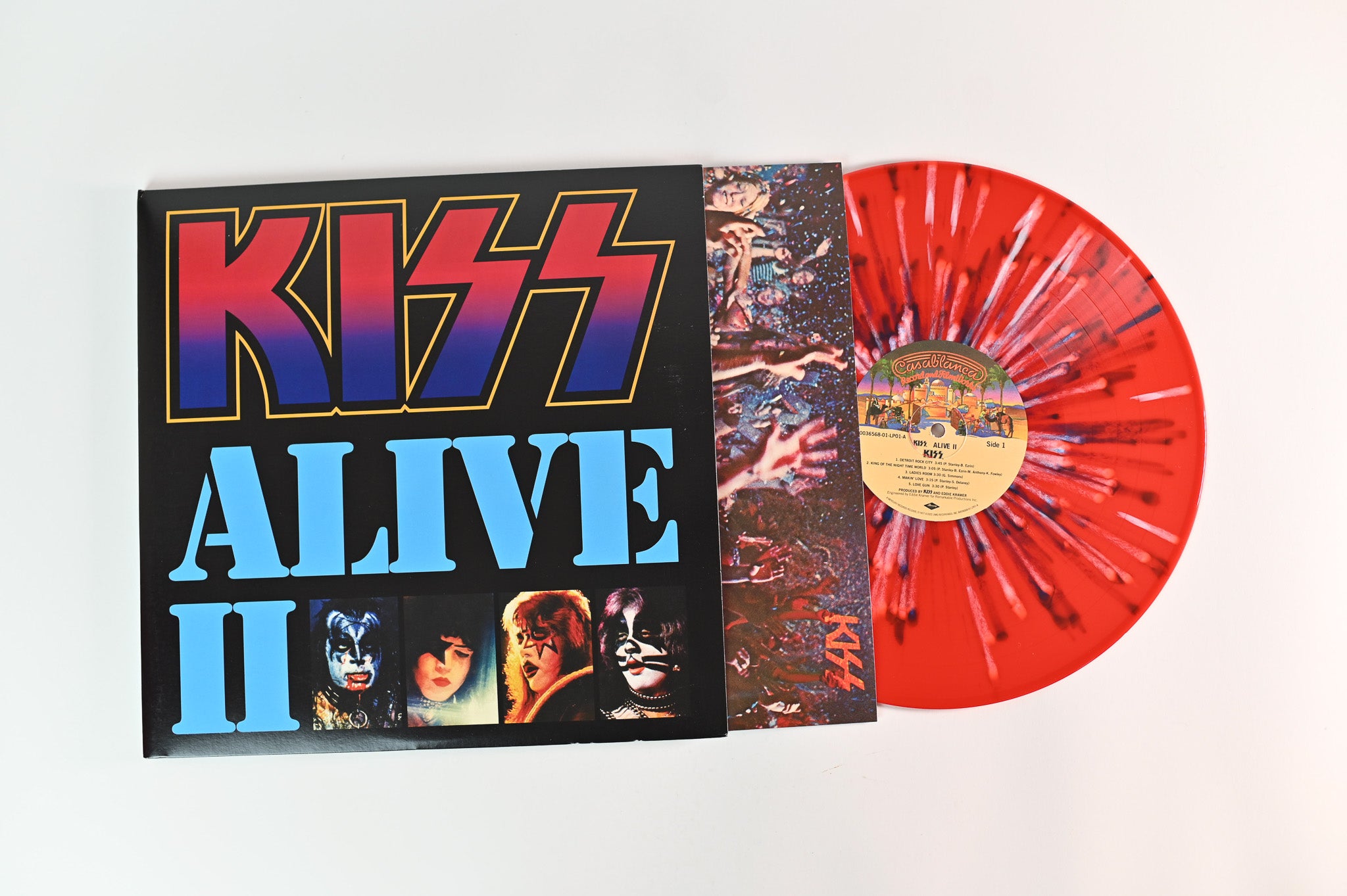 Kiss - Alive II on Casablanca Limited Reissue Red, White & Blue Splatt
