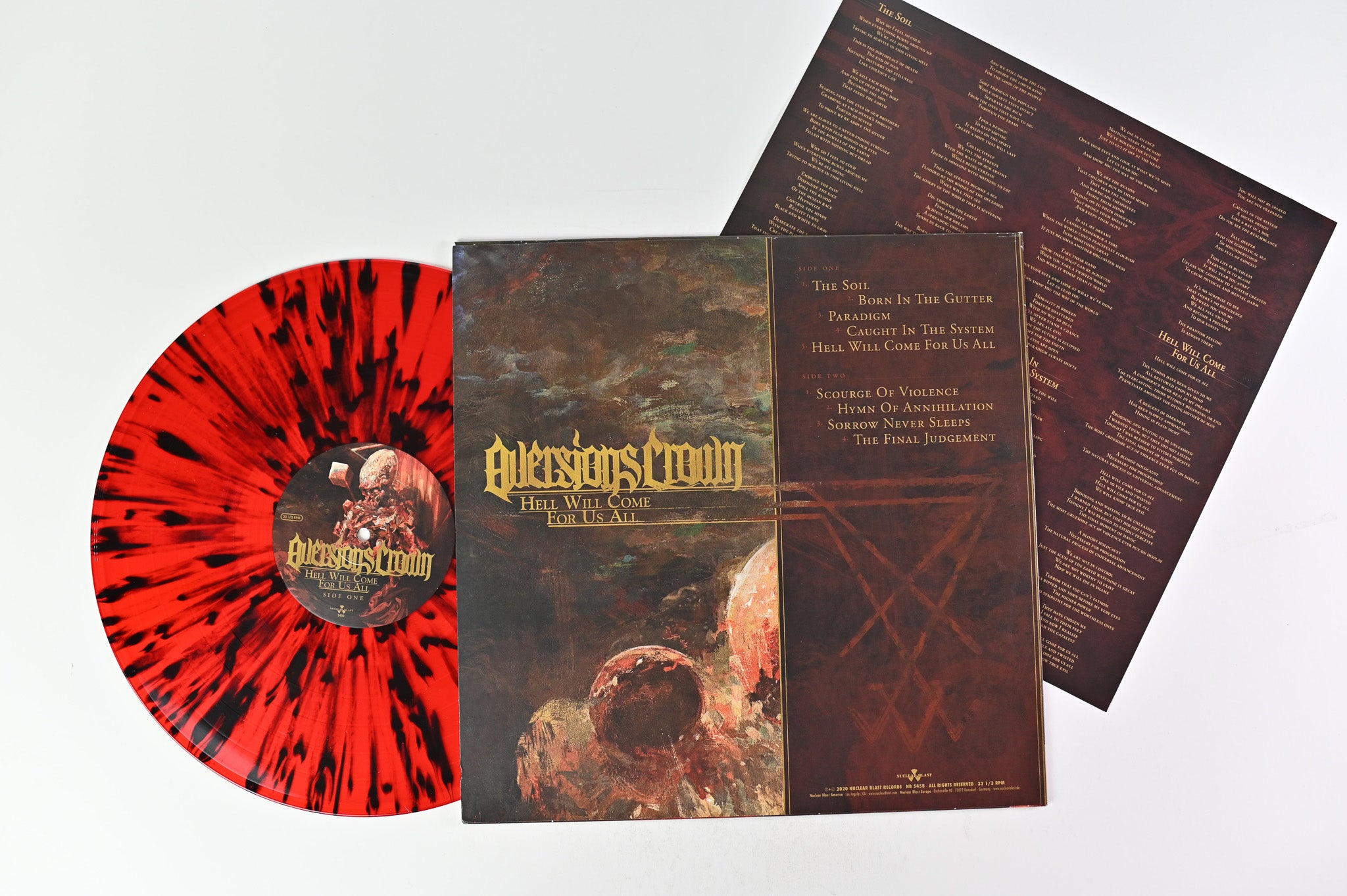 Aversions Crown - Hell Will Come For Us All on Nuclear Blast Ltd Red With Black Splatter