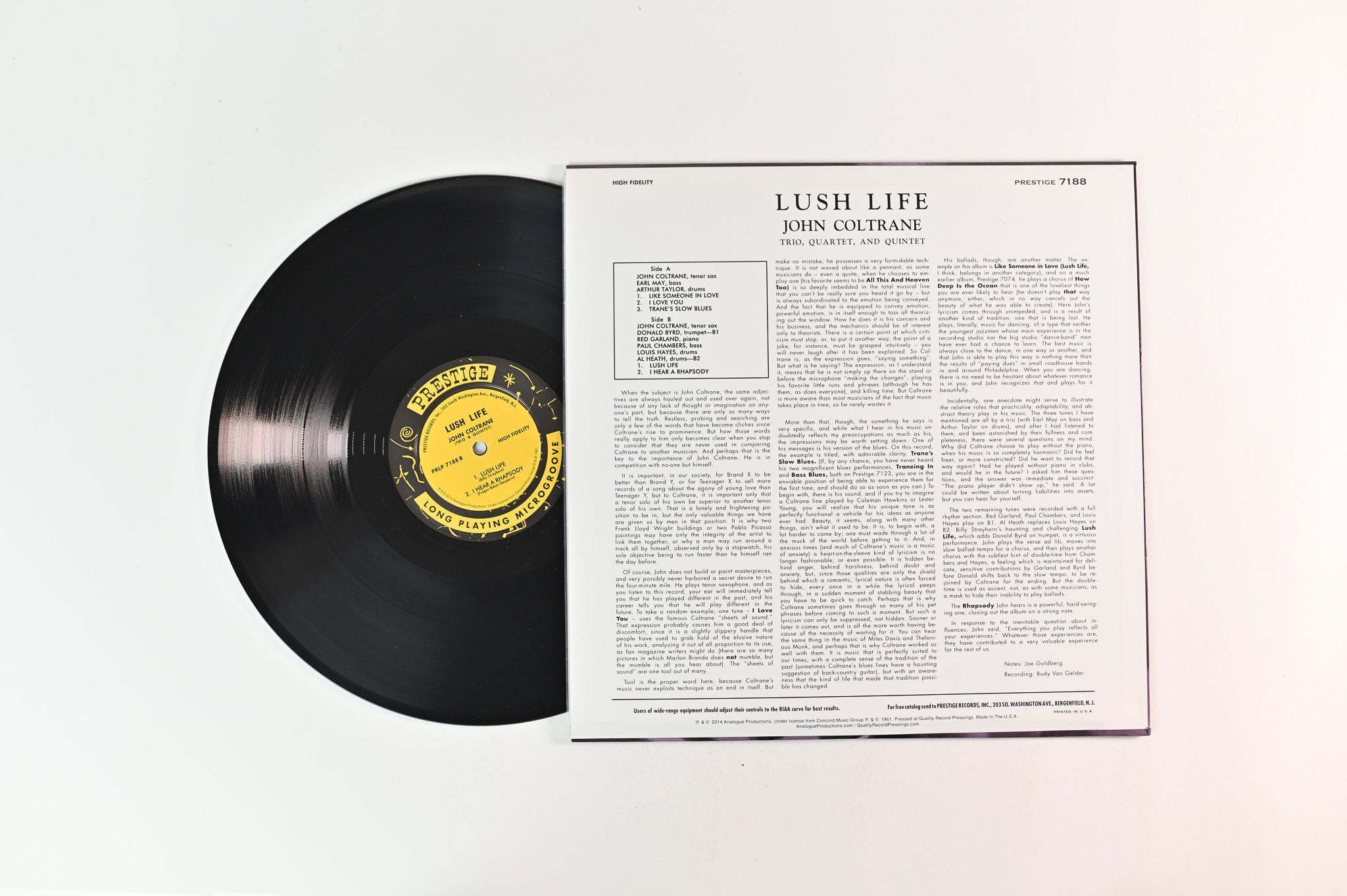 John Coltrane - Lush Life on Prestige Analogue Productions Ltd Mono 180 Gram Reissue