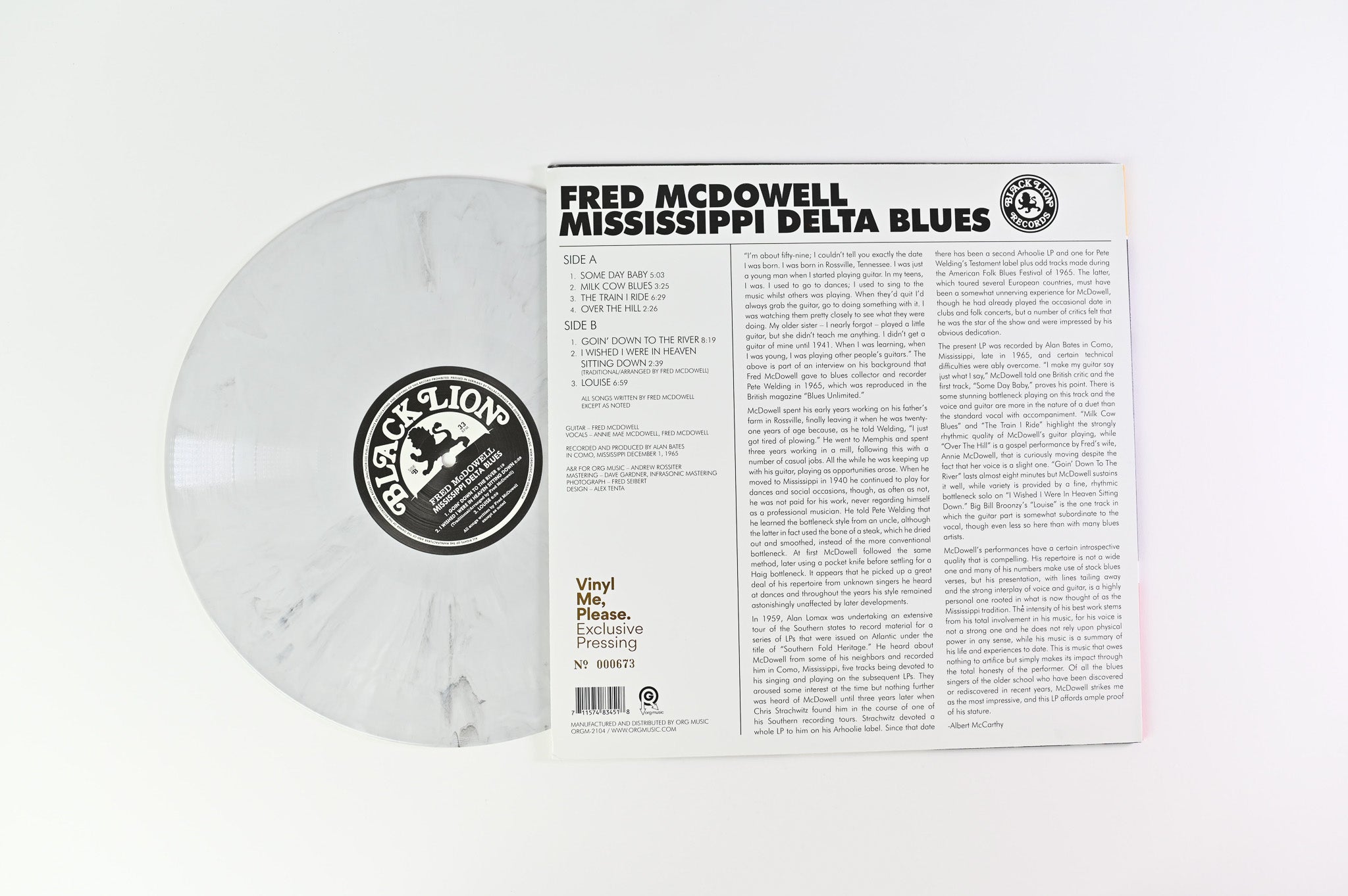 Fred McDowell - Mississippi Delta Blues on Black Lion Vinyl Me Please Ltd Numbered Grey w/ Black Smoke Reissue